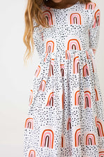Peach Rainbow Three Quarter Sleeve Twirl Dress With Pocket Mila & Rose ® Everetts Place: Online Boutique