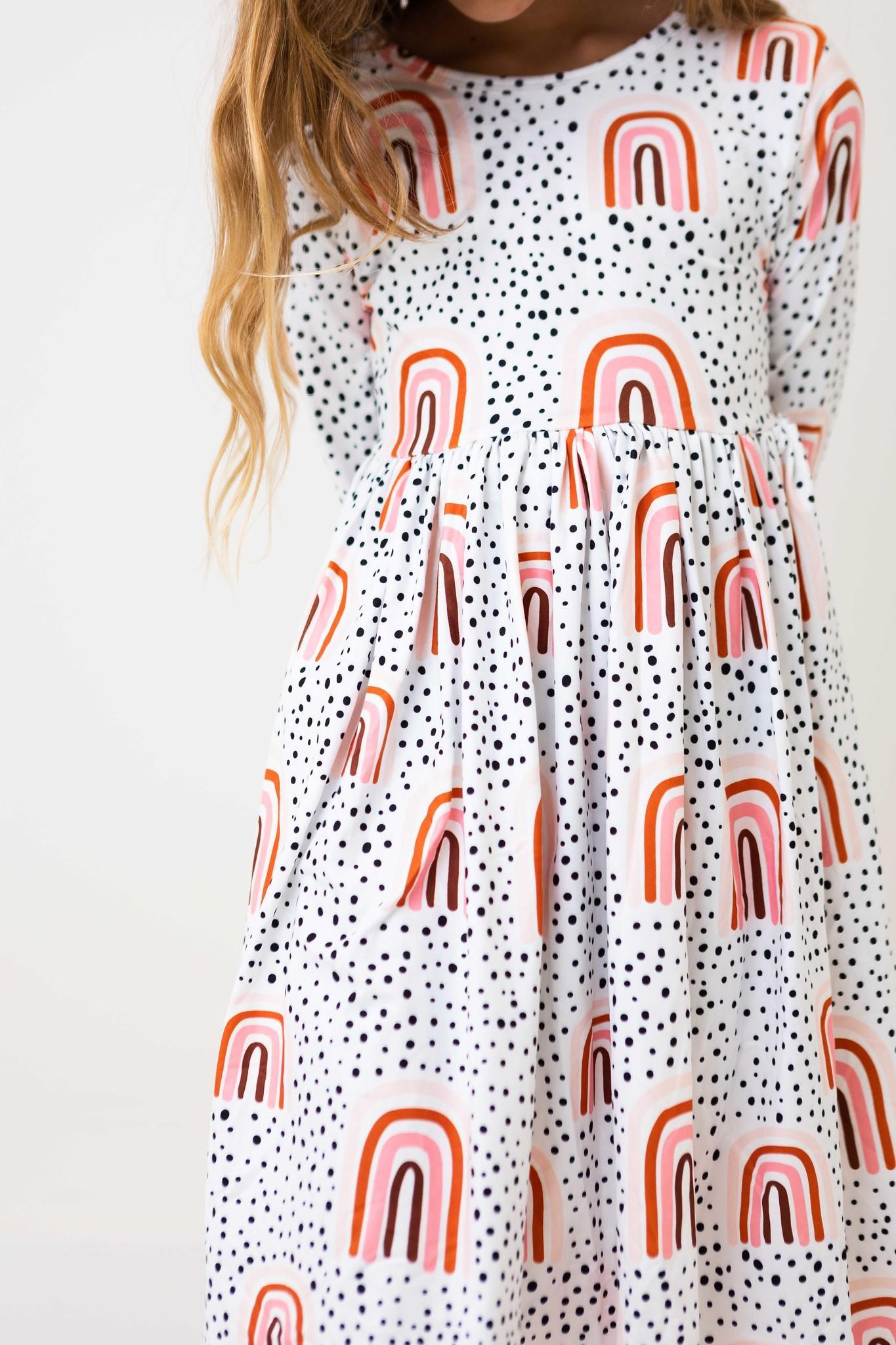 Peach Rainbow Three Quarter Sleeve Twirl Dress With Pocket Mila & Rose ® Everetts Place: Online Boutique