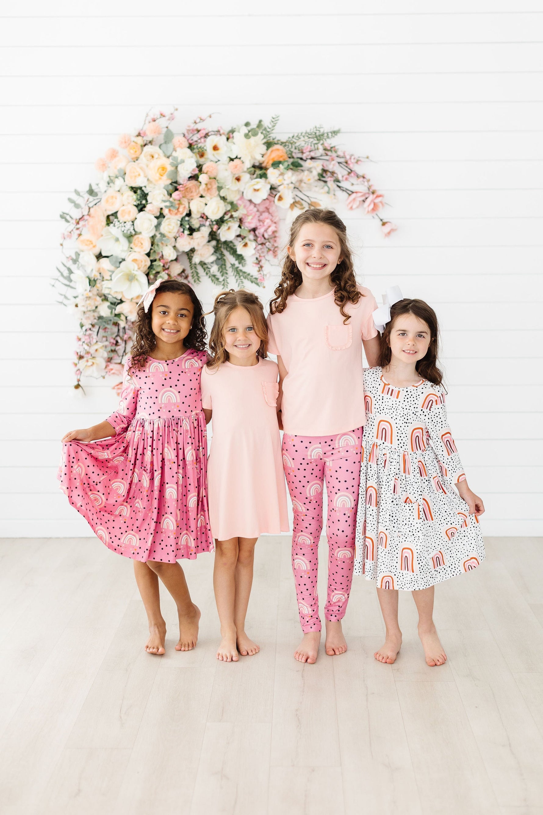Peach Rainbow Three Quarter Sleeve Twirl Dress With Pocket Mila & Rose ® Everetts Place: Online Boutique