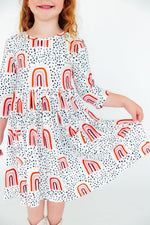 Peach Rainbow Three Quarter Sleeve Twirl Dress With Pocket Mila & Rose ® Everetts Place: Online Boutique