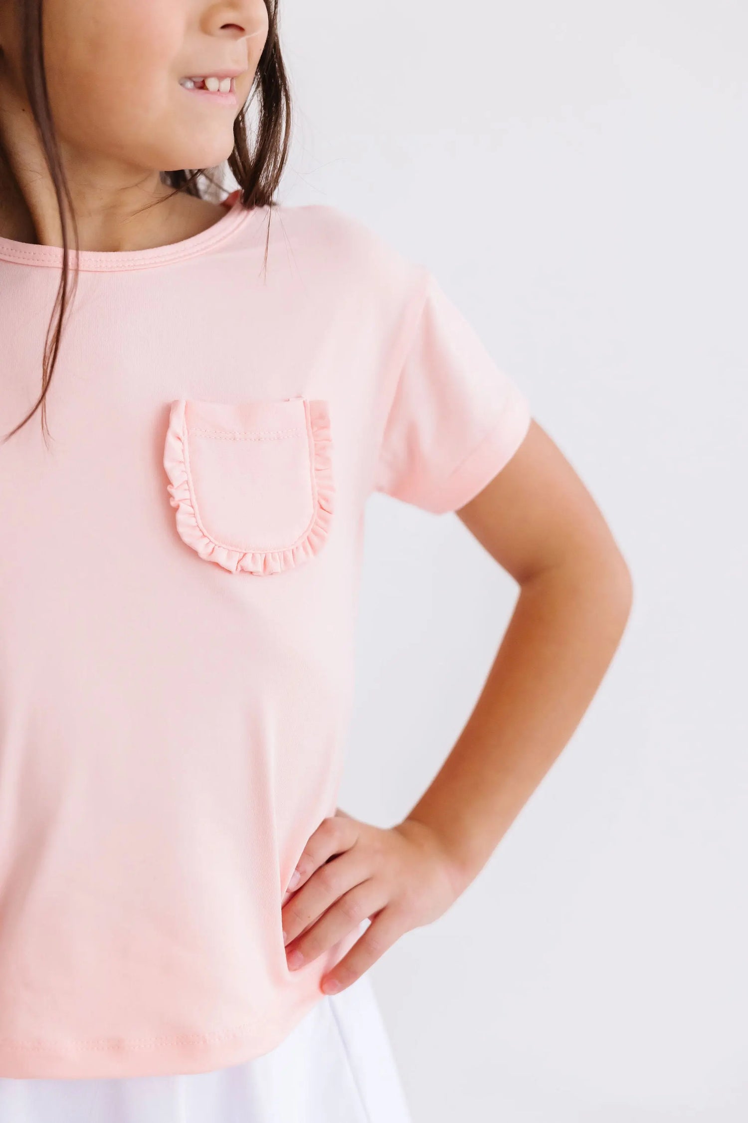 Peach Ruffle Pocket Tee For Girls Boxy Fit Casual Top Mila & Rose ® Everetts Place: Online Boutique