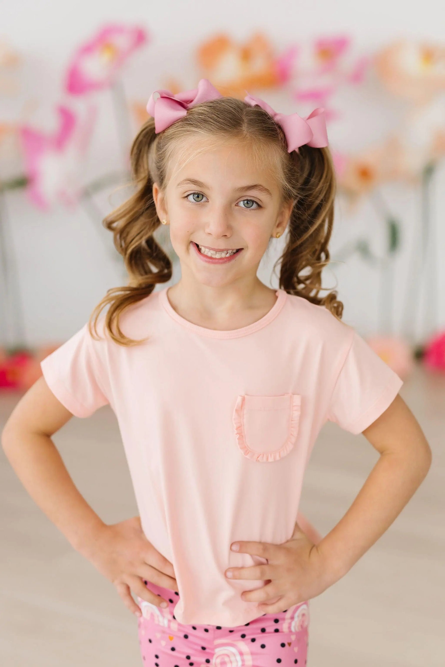 Peach Ruffle Pocket Tee For Girls Boxy Fit Casual Top Mila & Rose ® Everetts Place: Online Boutique