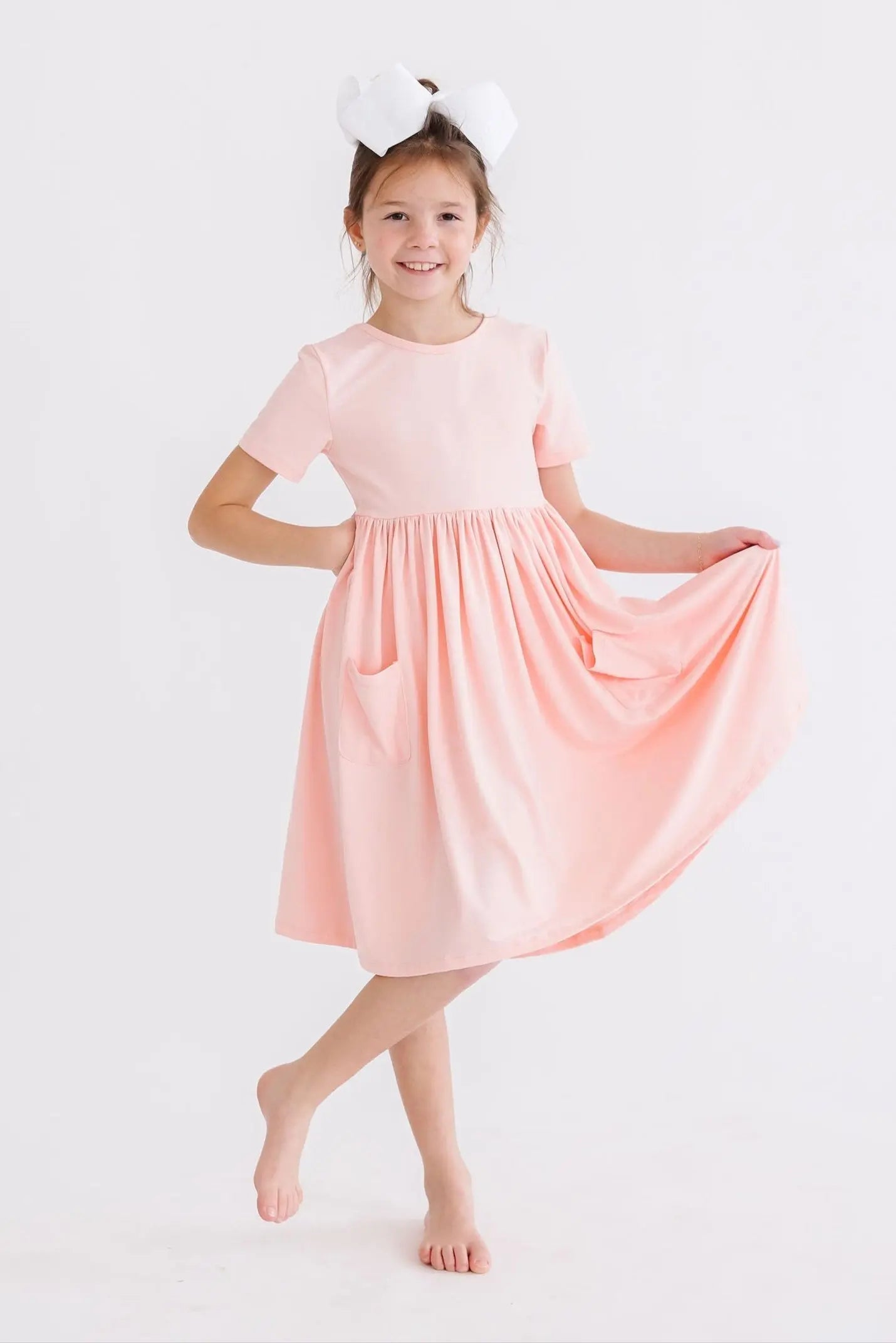 Peach Short Sleeve Pocket Twirl Dress for Cute Toddlers Mila & Rose ® Everetts Place: Online Boutique