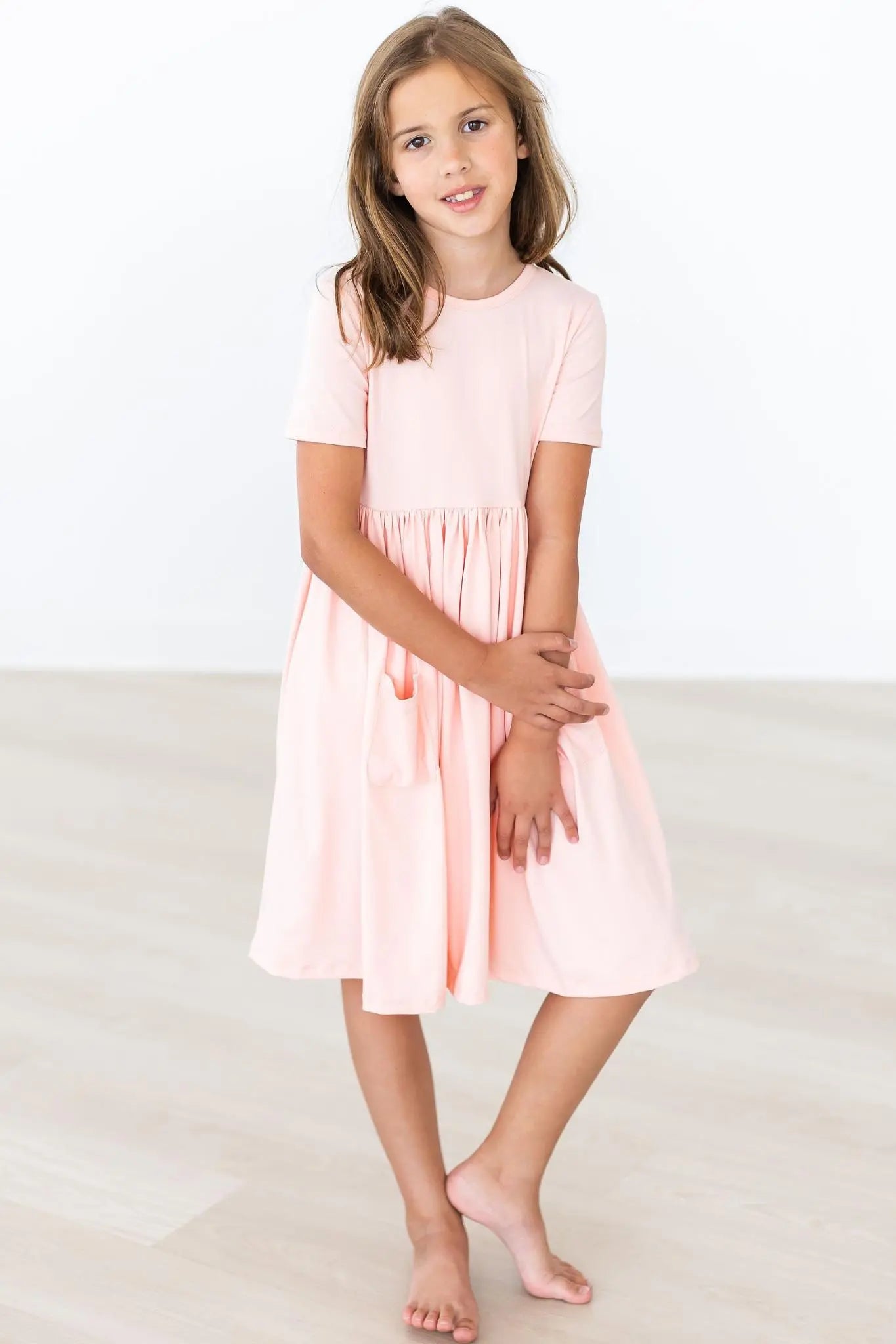 Peach Short Sleeve Pocket Twirl Dress for Cute Toddlers Mila & Rose ® Everetts Place: Online Boutique