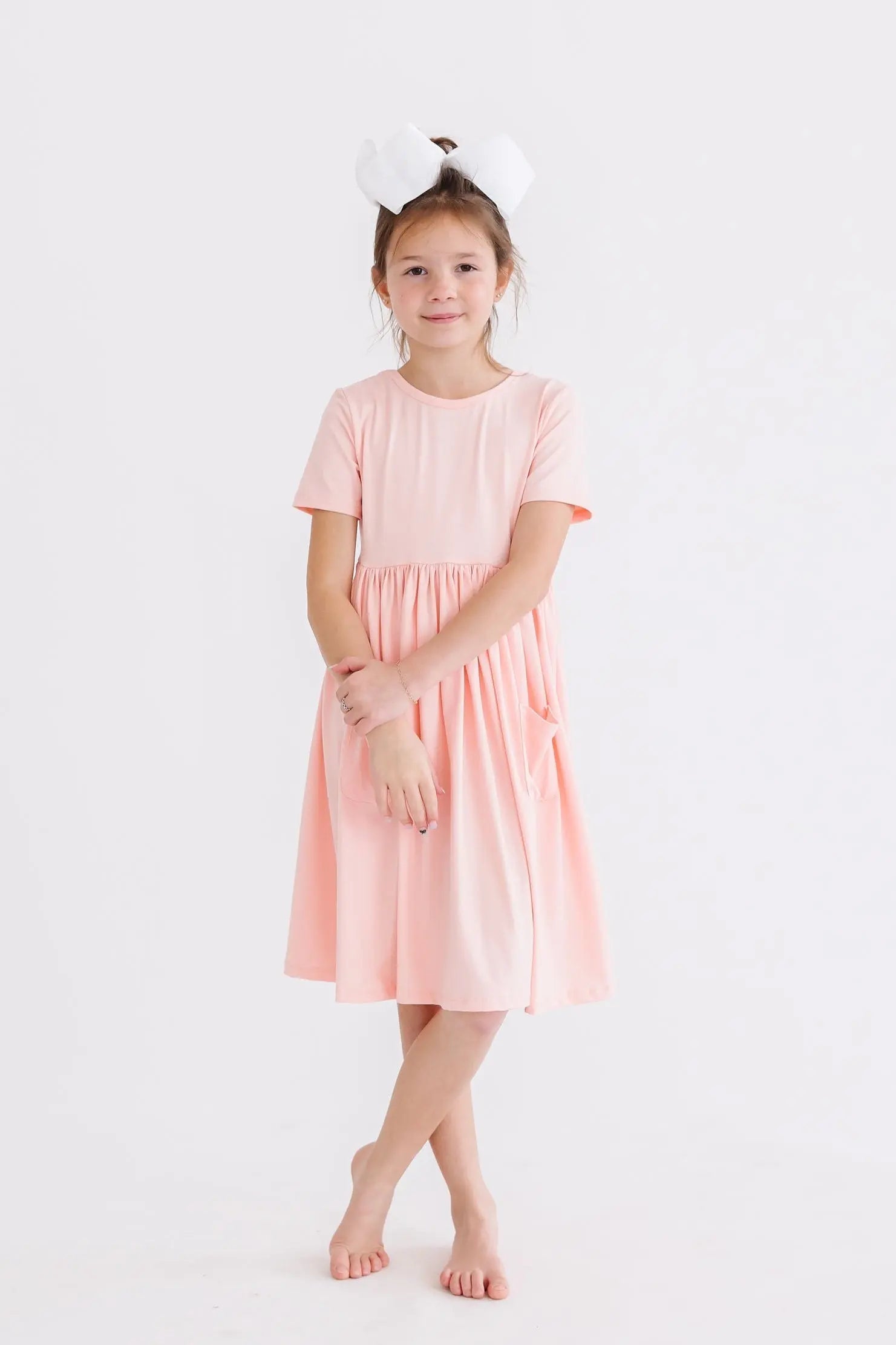Peach Short Sleeve Pocket Twirl Dress for Cute Toddlers Mila & Rose ® Everetts Place: Online Boutique