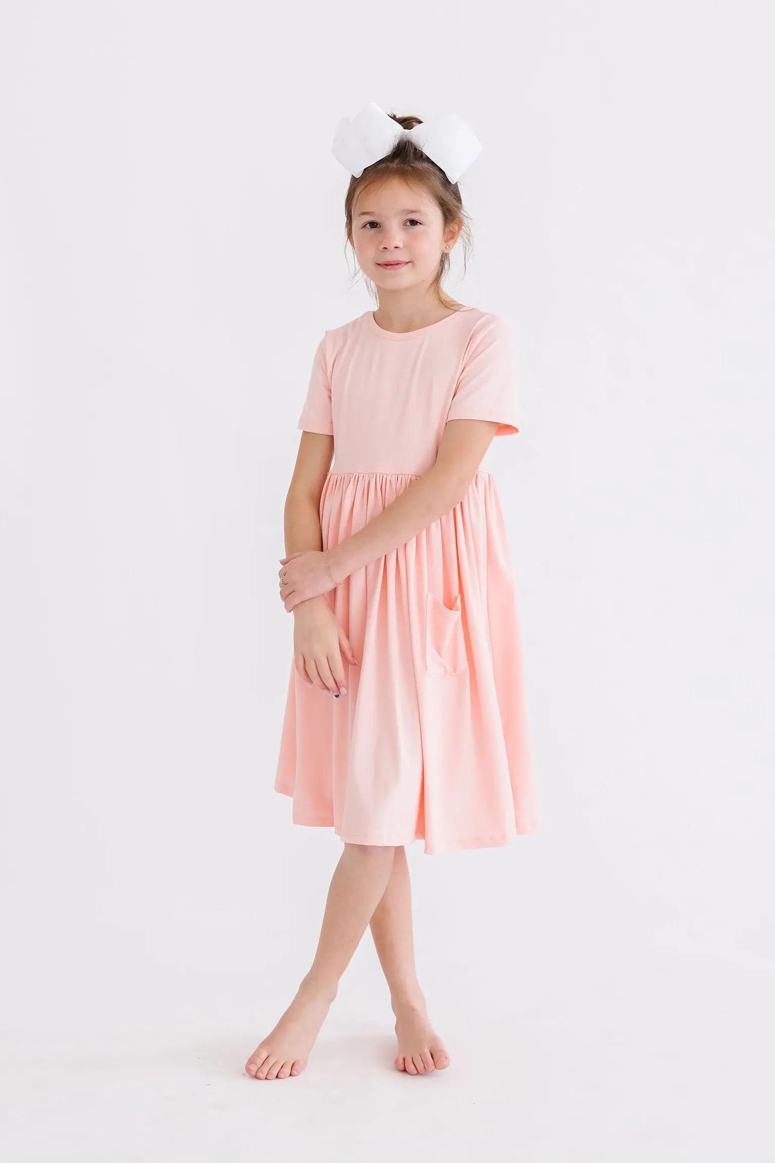 Peach Short Sleeve Pocket Twirl Dress for Cute Toddlers Mila & Rose ® Everetts Place: Online Boutique