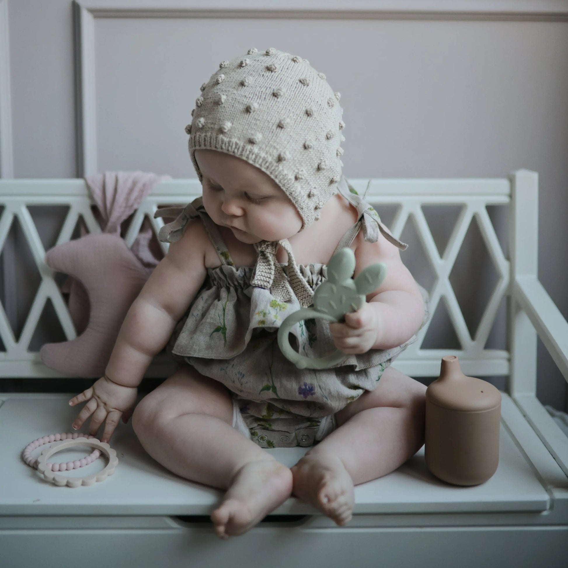 Pearl Teether Bracelet for Babies Non-Toxic Food-Grade Silicone Easy Grip Soothing Accessory Mushie Everetts Place: Online Boutique