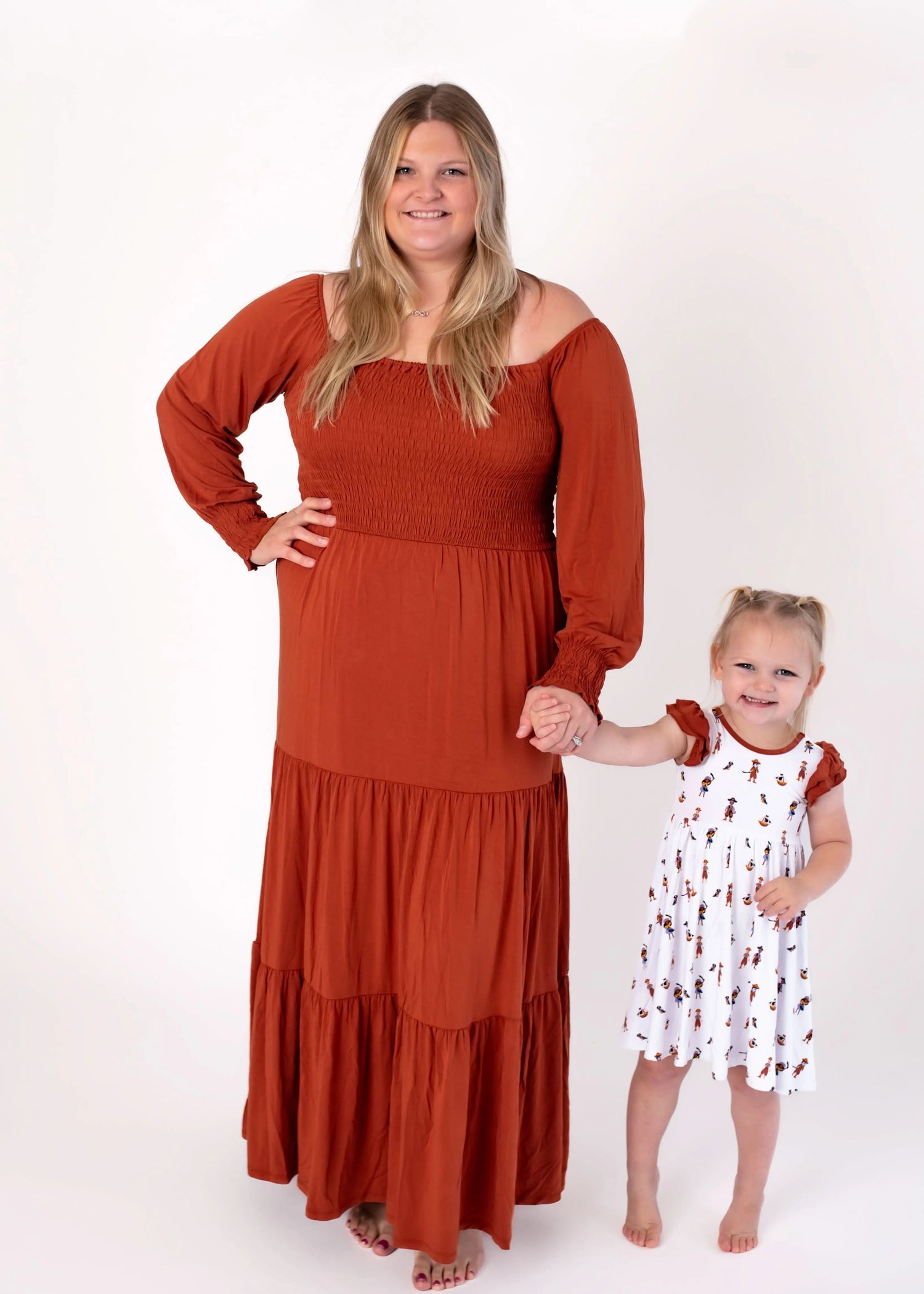 Bubble Baby Pecan | Adult Long Sleeve Smocked Dress - 