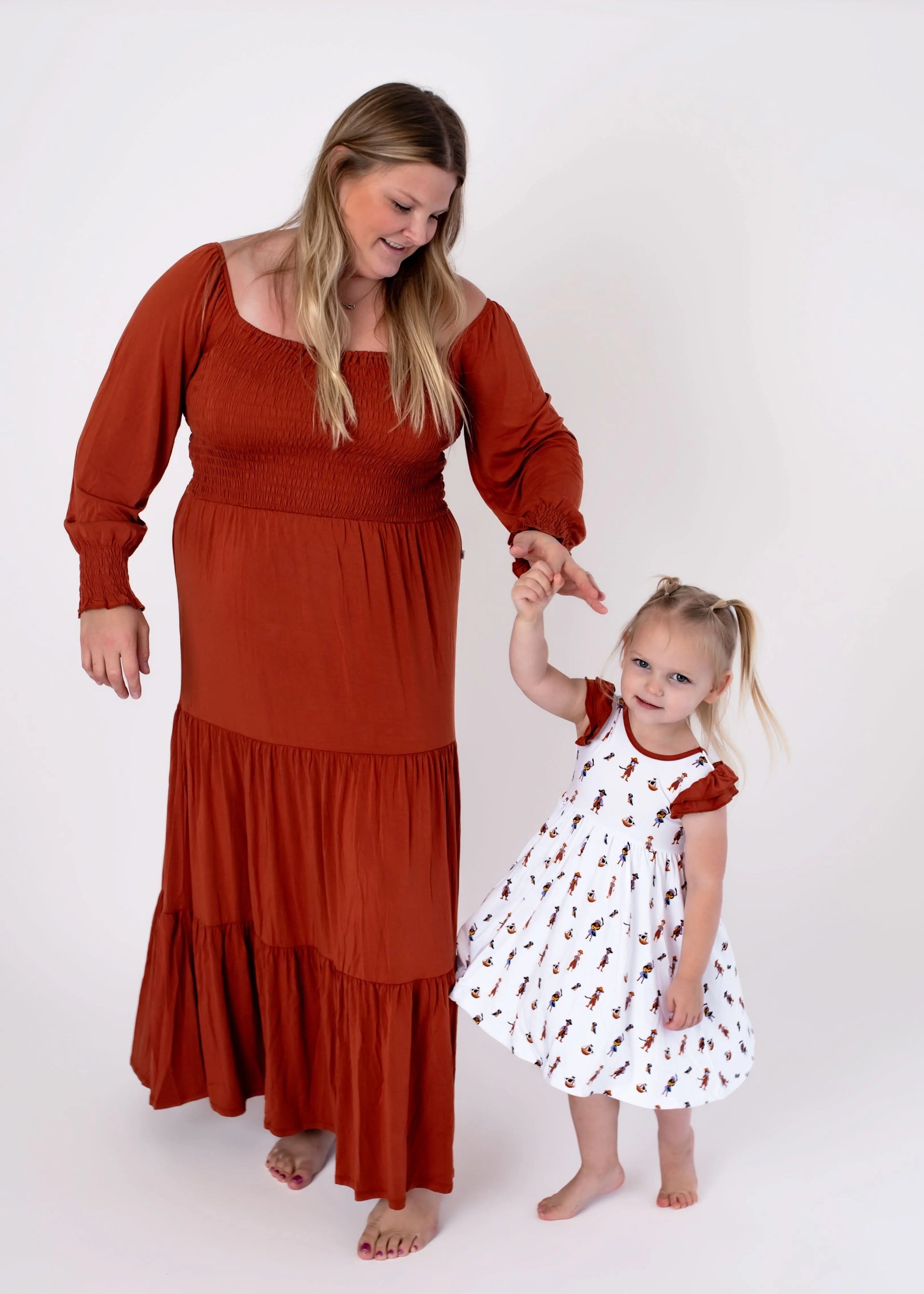 Bubble Baby Pecan | Adult Long Sleeve Smocked Dress - 