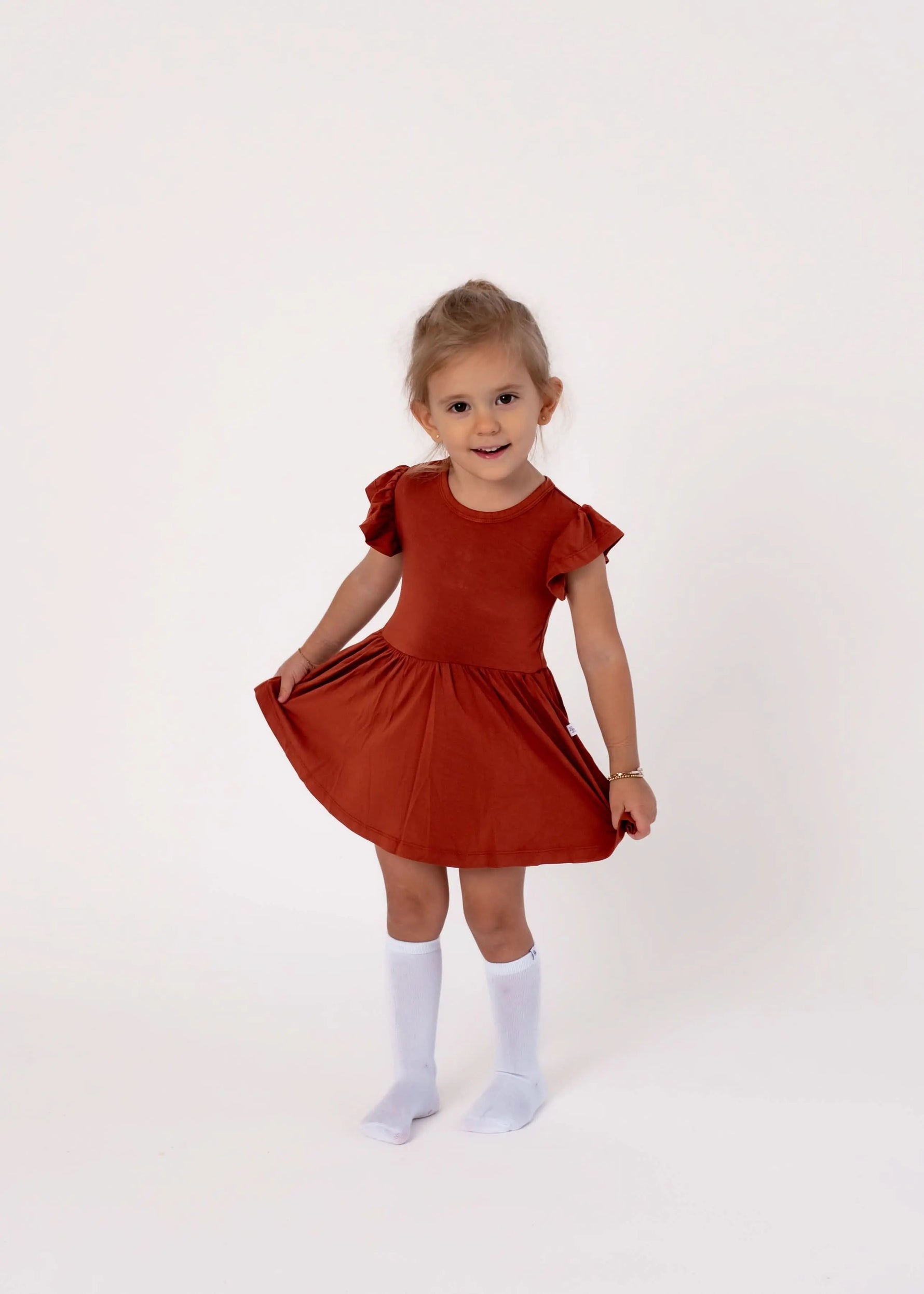 Bubble Baby Pecan | Flutter Bodysuit Dress - 