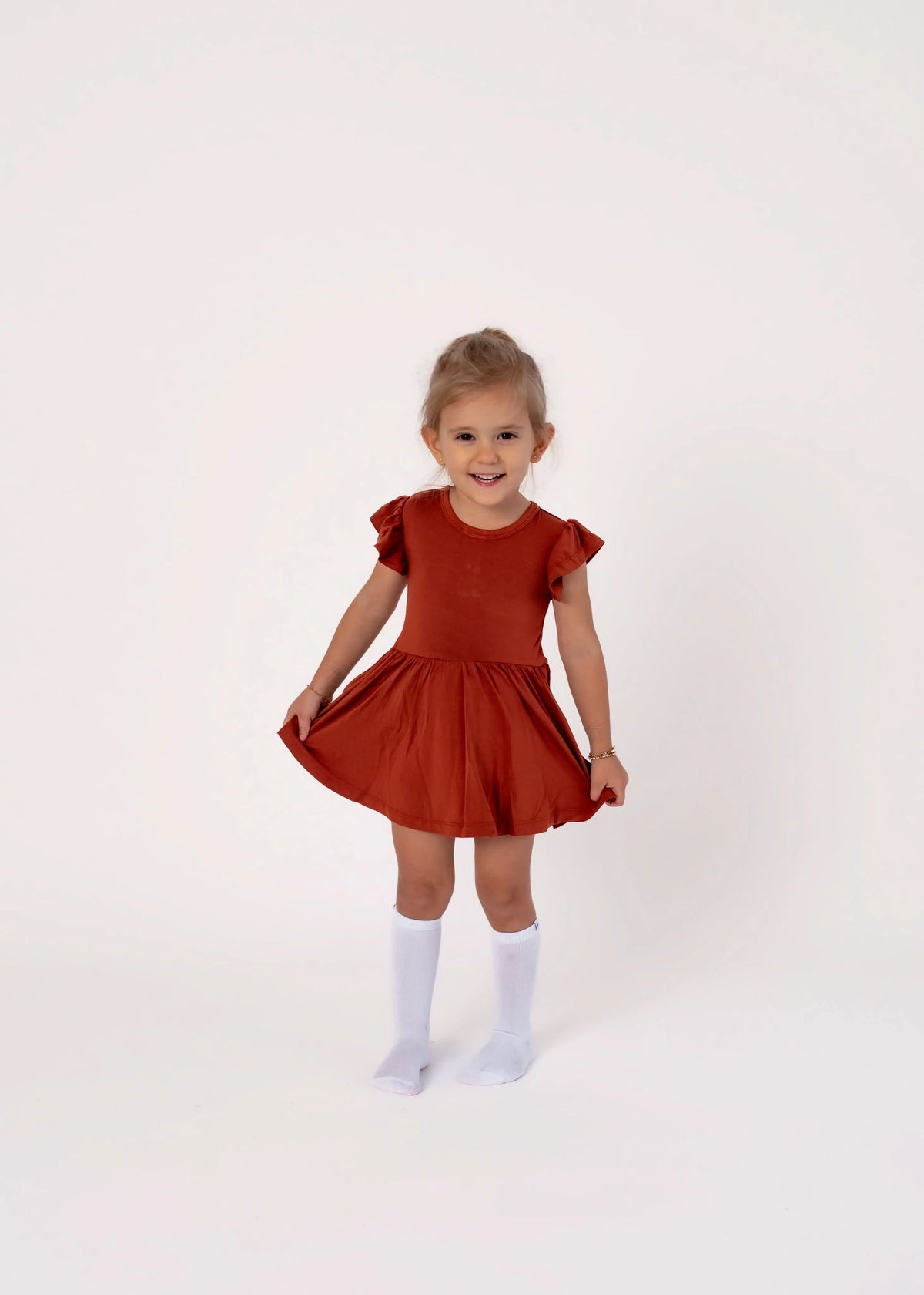 Bubble Baby Pecan | Flutter Bodysuit Dress - 