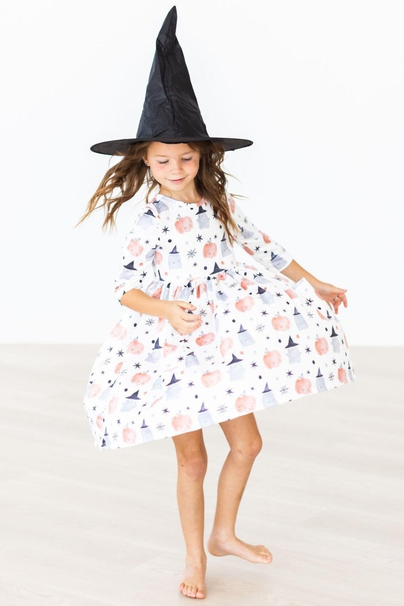 Mila & Rose ® Peek a Boo Three Quarter Sleeve Pocket Twirl Dress Kids - Everetts Place Boutique - 