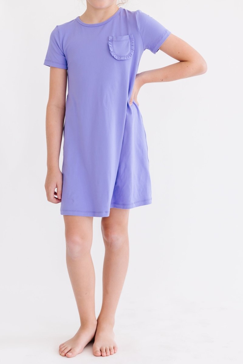 Mila & Rose ® Periwinkle T Shirt Dress For Girls With Ruffle Pocket - Everetts Place Boutique - 