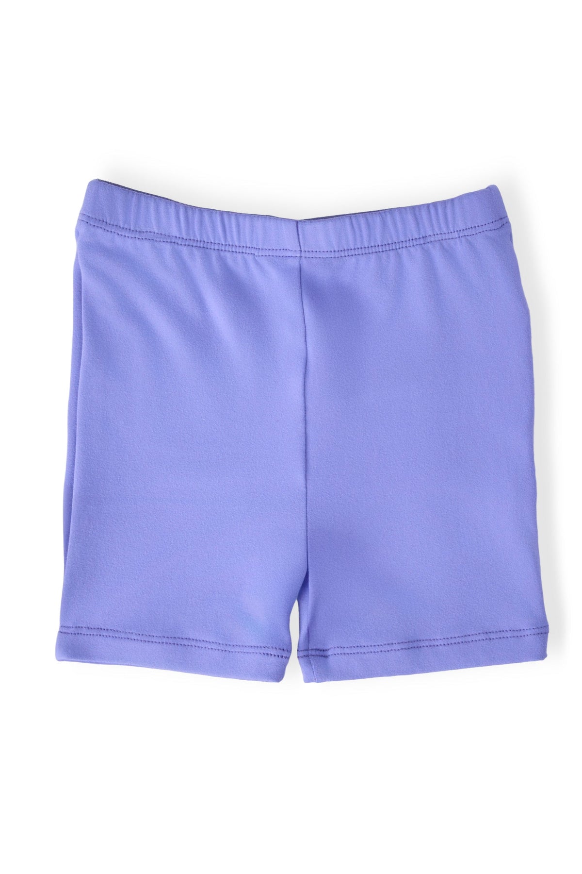 Periwinkle blue high-waisted twirl shorts for girls, made for layering under dresses