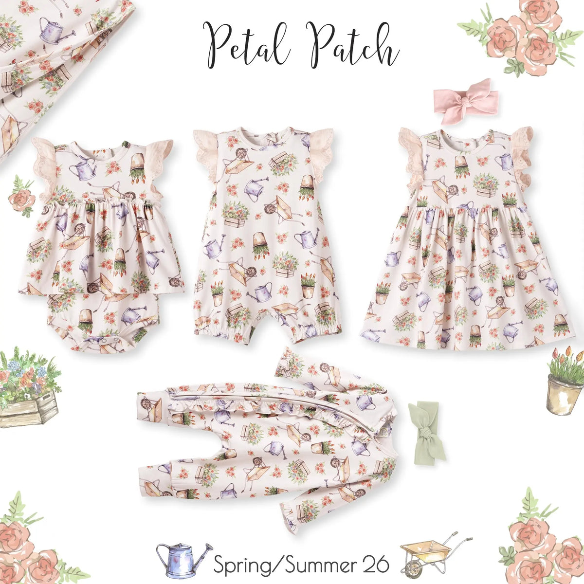 Petal Patch Baby Girl Romper – Bamboo with Convertible Cuffs Tesa Babe 