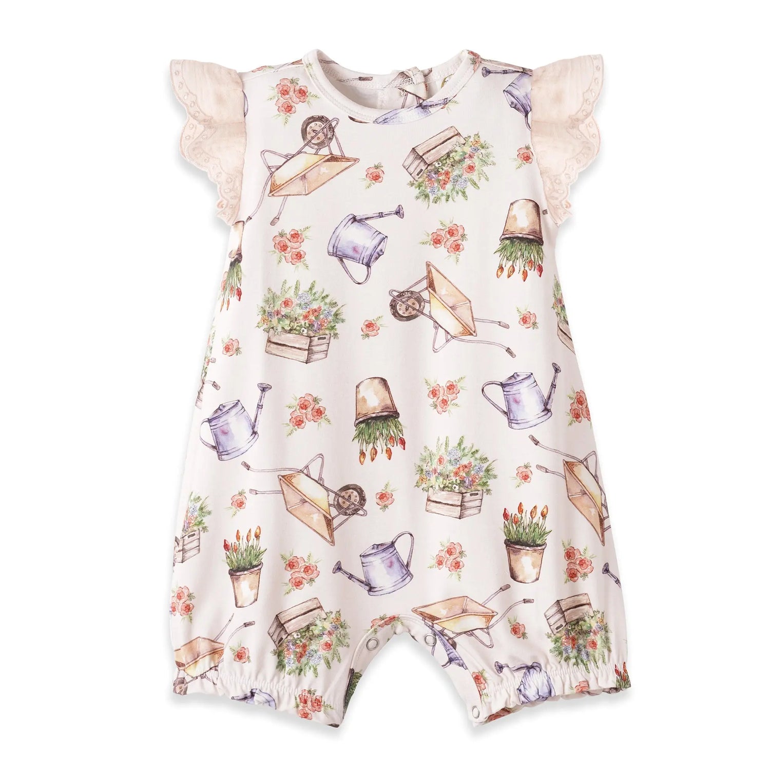 Petal Patch Bamboo Baby Girl Romper With Eyelet Floral Print Tesa Babe 