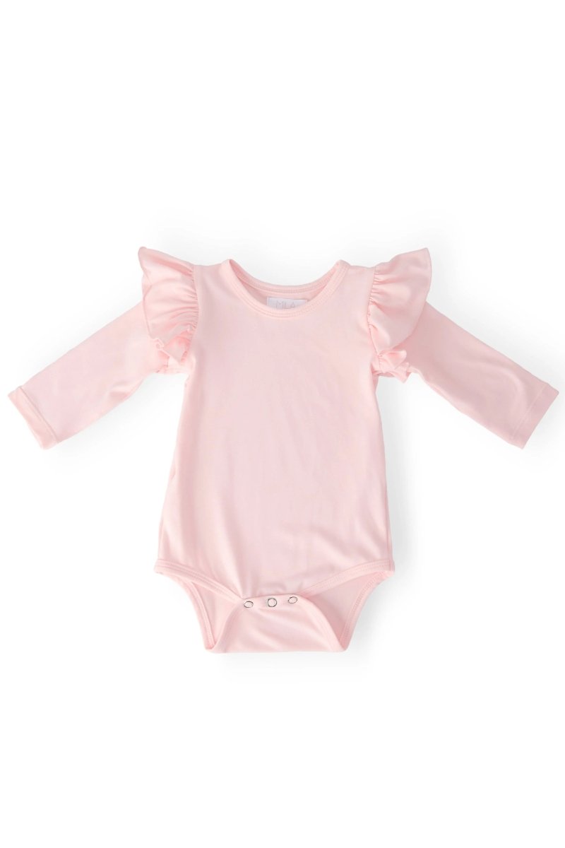 Mila & Rose ® Petal Pink Long Sleeve Flutter Bodysuit for Babies Soft - Everetts Place Boutique - 