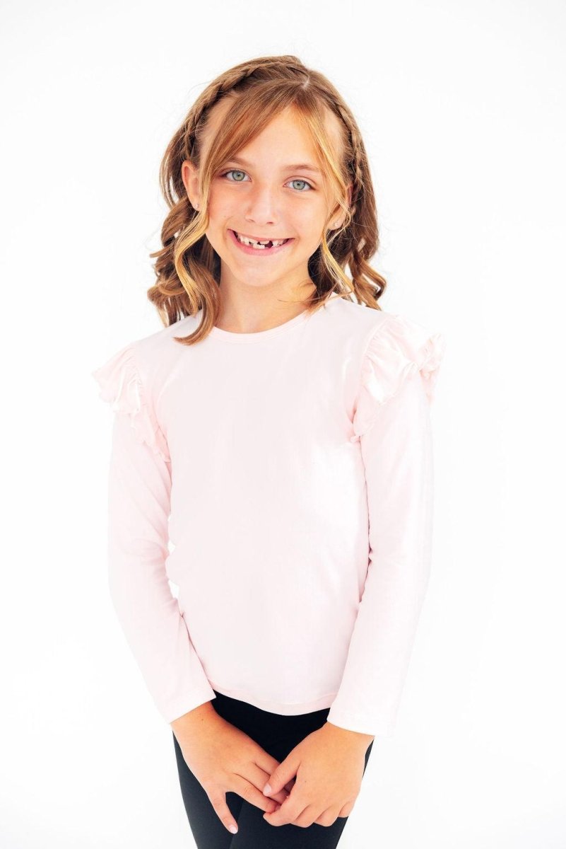 Mila & Rose ® Petal Pink Long Sleeve Ruffle Tee For Girls Casual Wear - Everetts Place Boutique - 