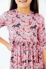 Mila & Rose ® Petals & Ponies 3/4 Sleeve Pocket Twirl Dress - 
