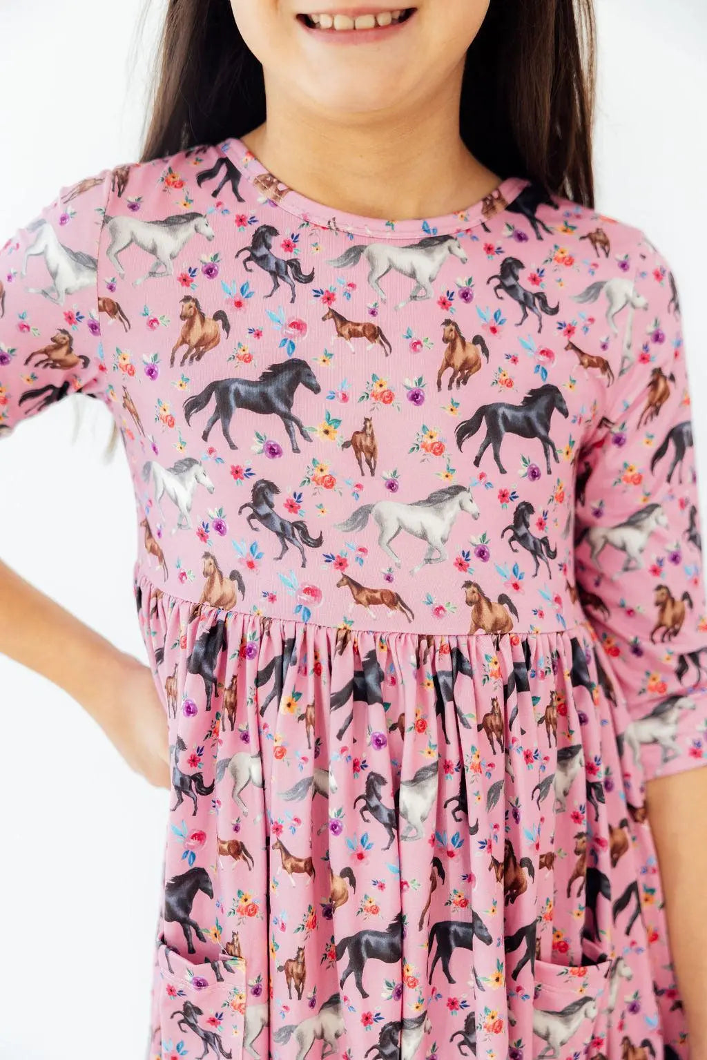 Mila & Rose ® Petals & Ponies 3/4 Sleeve Pocket Twirl Dress - 