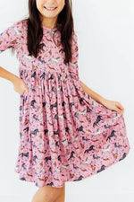 Mila & Rose ® Petals & Ponies 3/4 Sleeve Pocket Twirl Dress - 