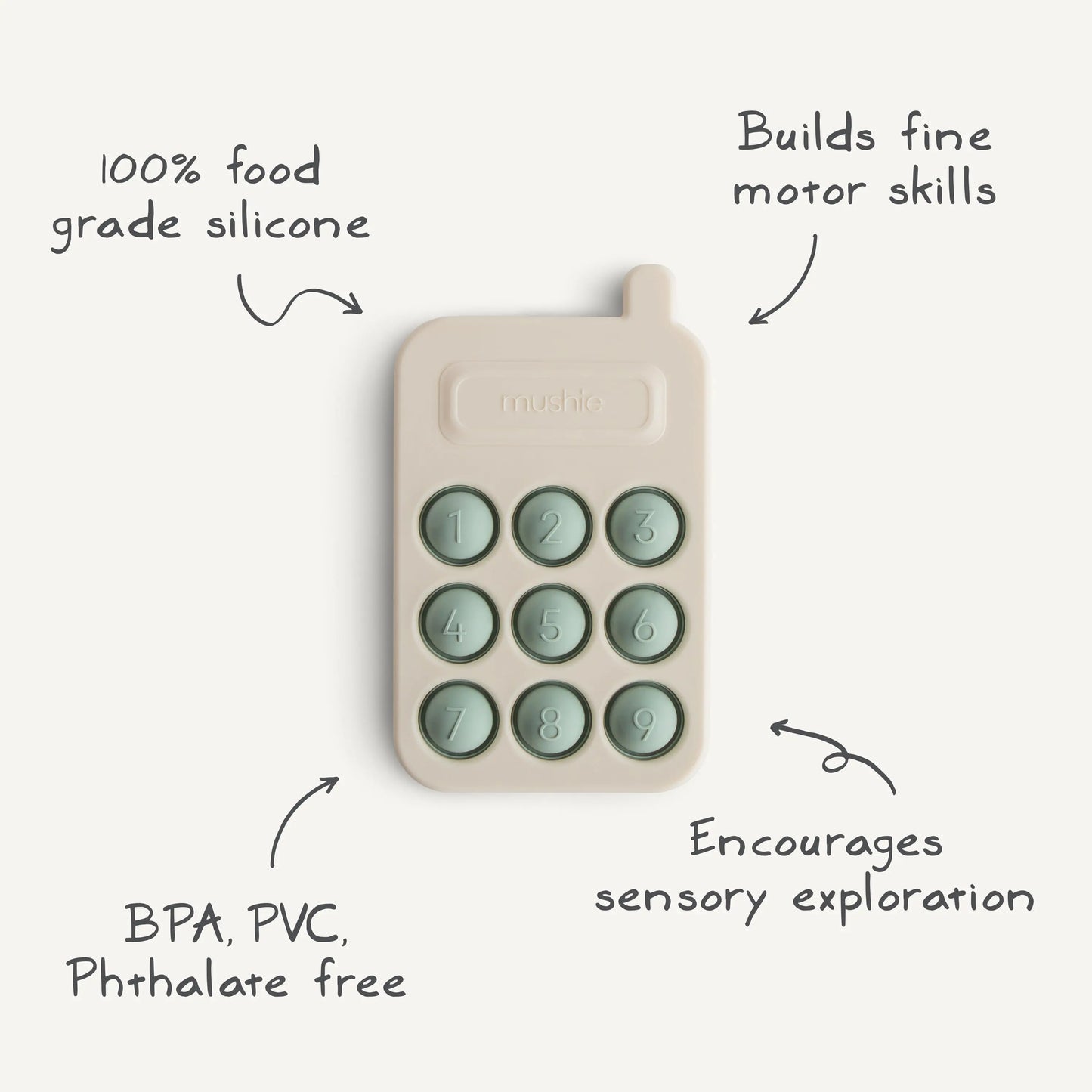 Phone Press Toy for Sensory Exploration and Fine Motor Skill Development Mushie Everetts Place: Online Boutique
