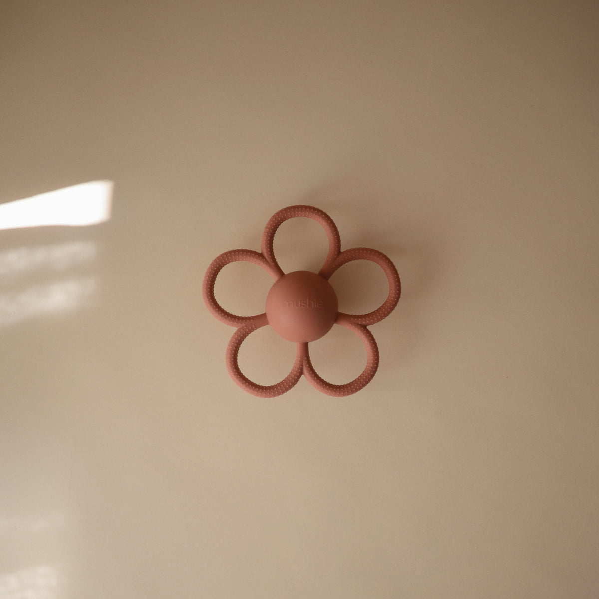 Mushie Daisy Rattle Teether, organic baby flower toy.