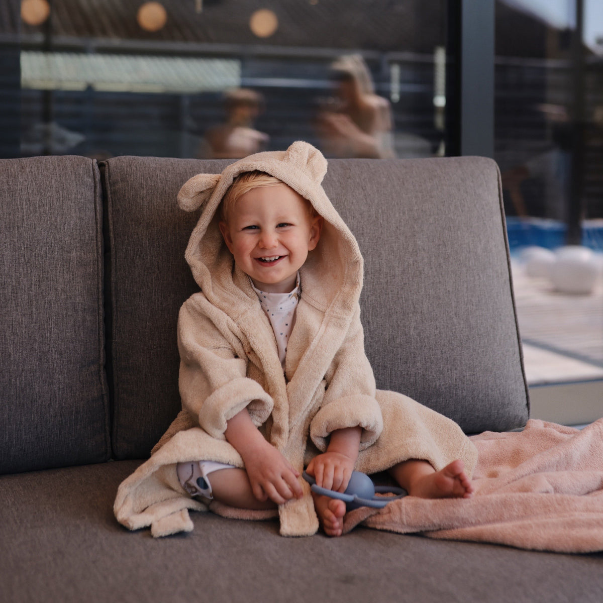 Mushie baby Bear Robe with hood and ears.