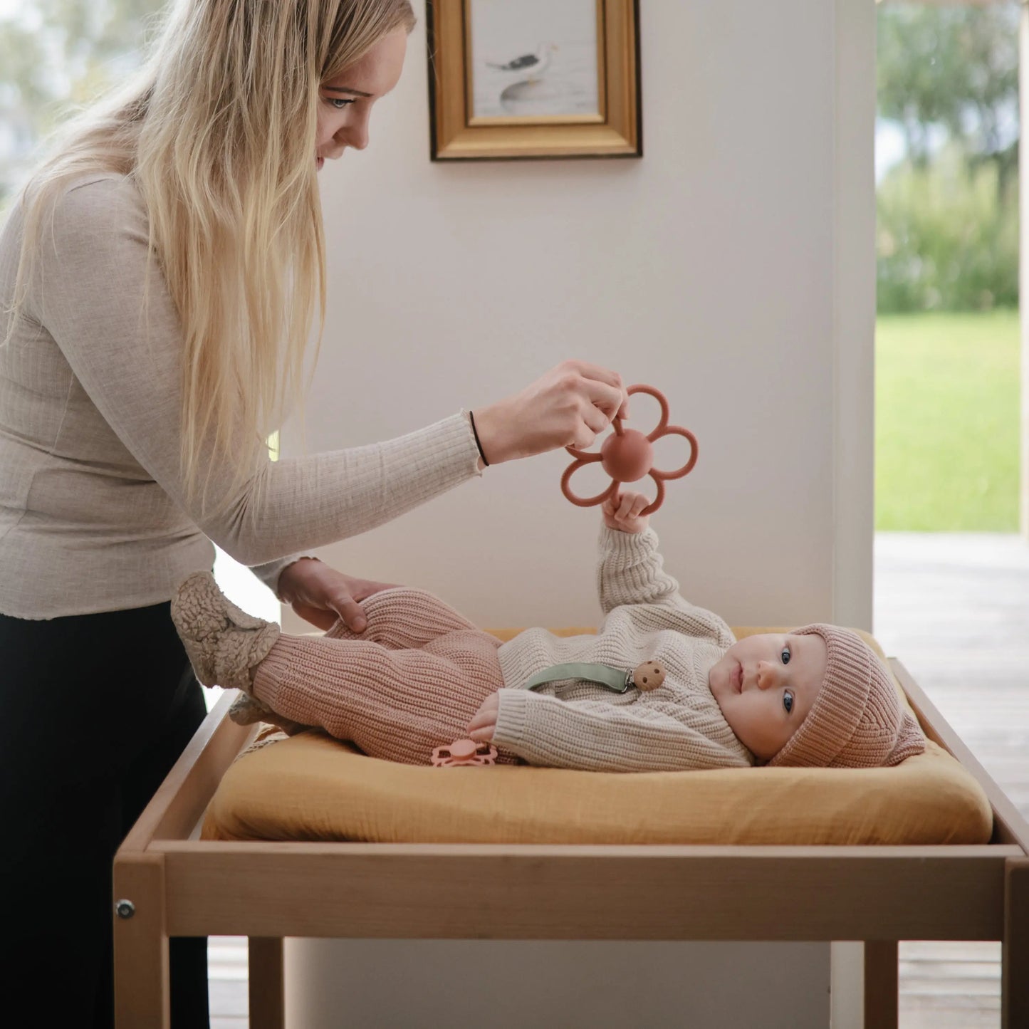 Daisy Rattle Teether Silicone Baby Toy with Built In Rattle for Soothing Relief Mushie