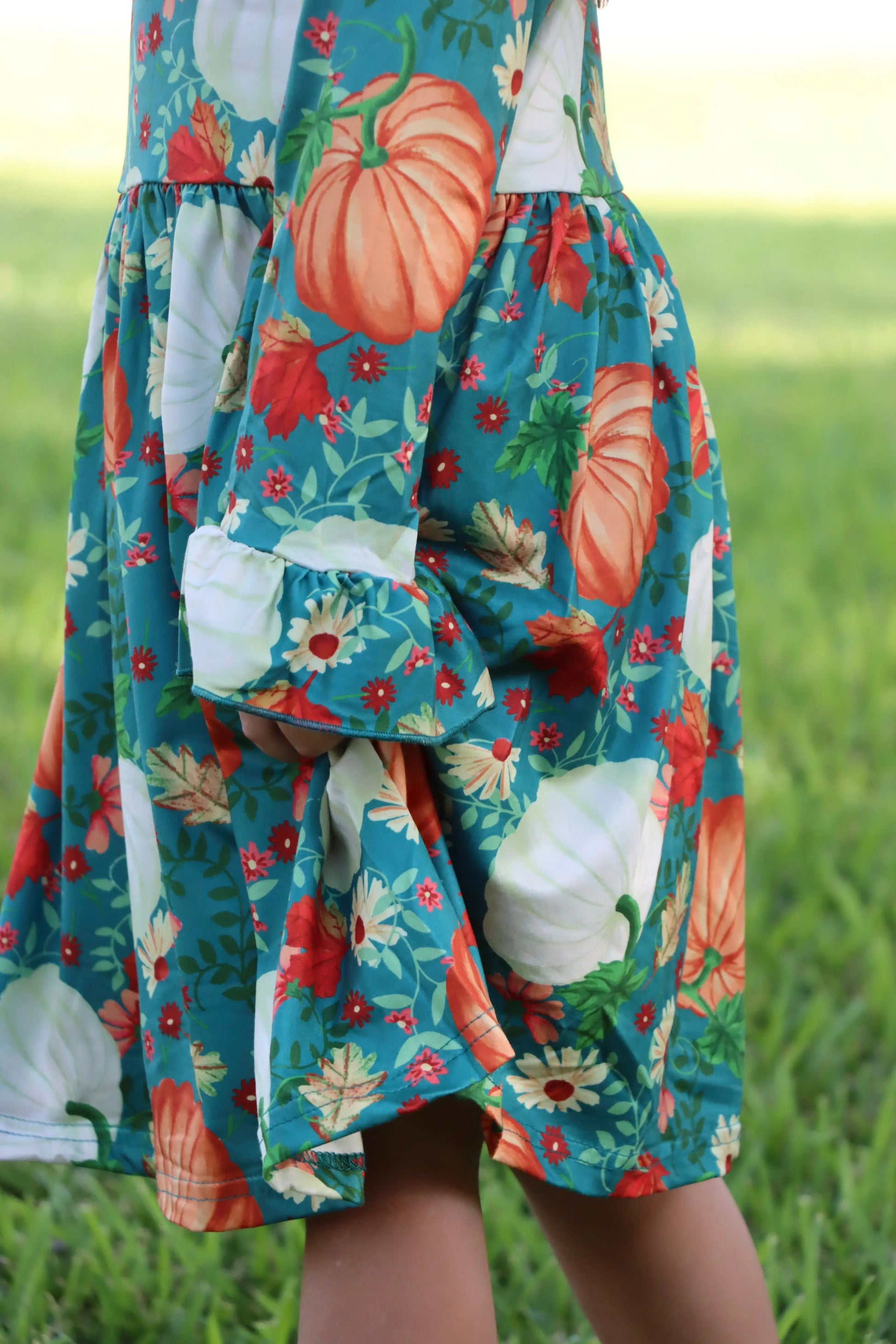 Thanksgiving Day Fall Dress Set with Pumpkin Print for Girls Rylee Faith Designs
