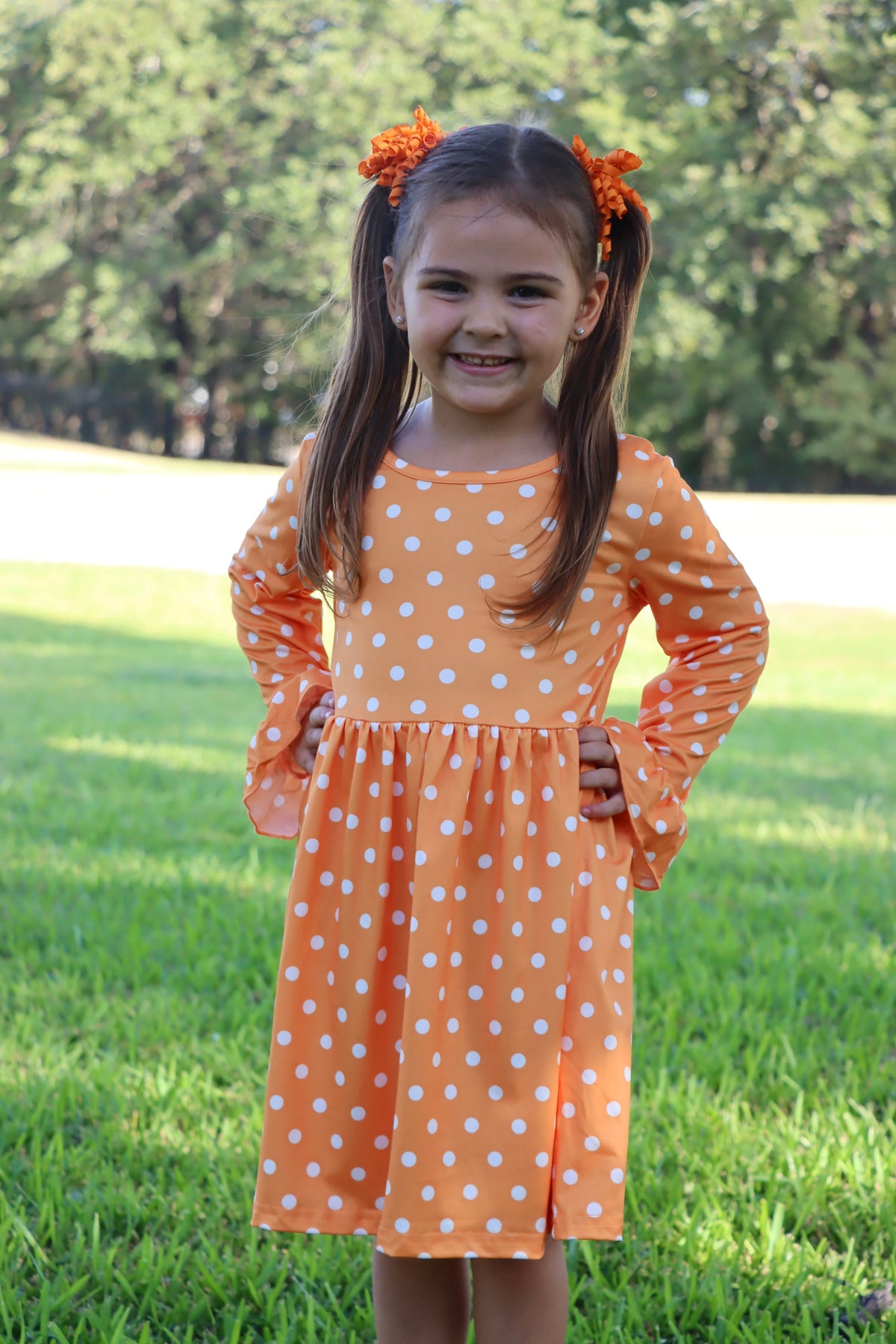 Thanksgiving Day Fall Girls Set Of 2 Pcs In One Package Pumpkin Print Dress by Rylee Faith Designs