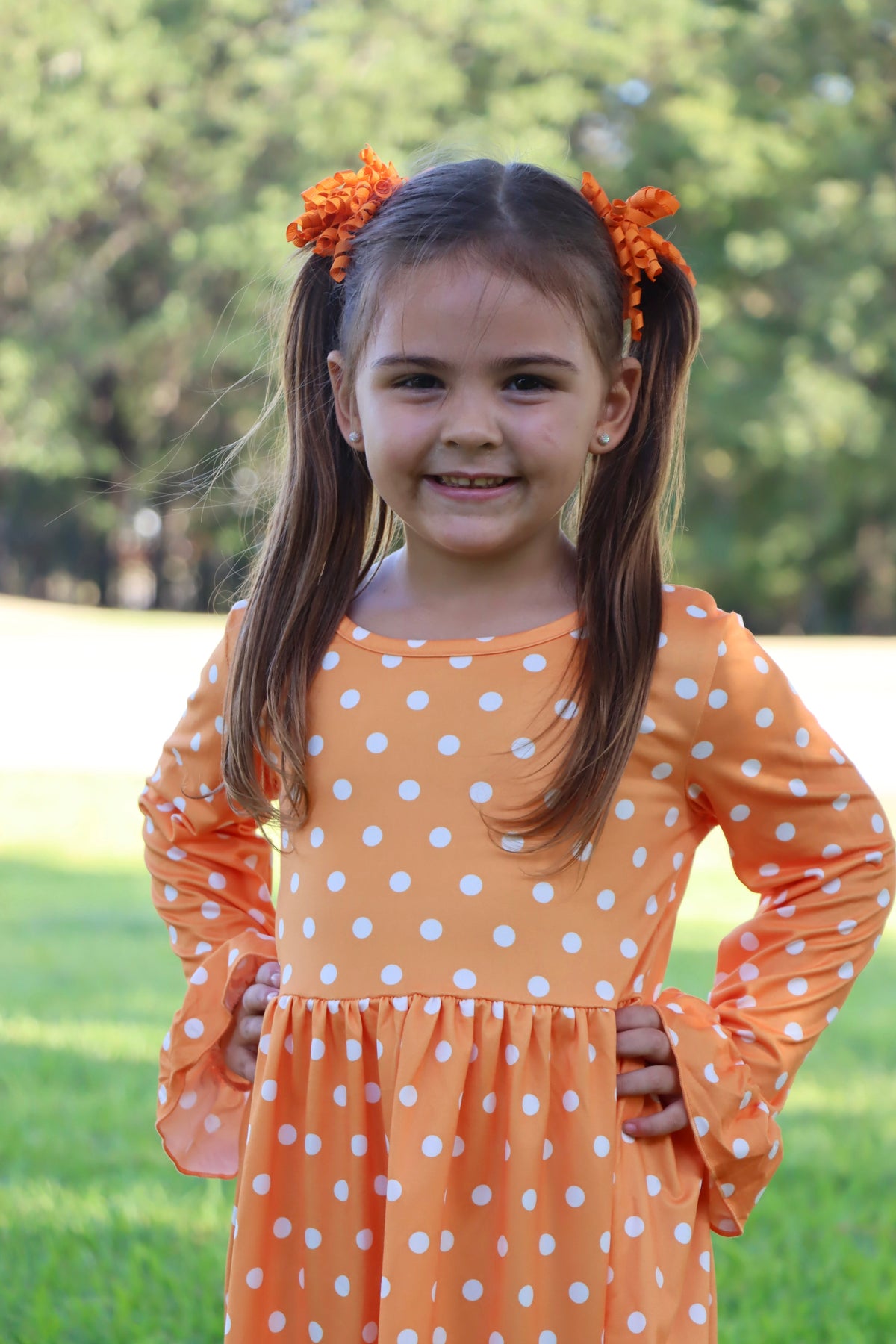Thanksgiving Day Fall Girls Set Of 2 Pcs In One Package Pumpkin Print Dress by Rylee Faith Designs