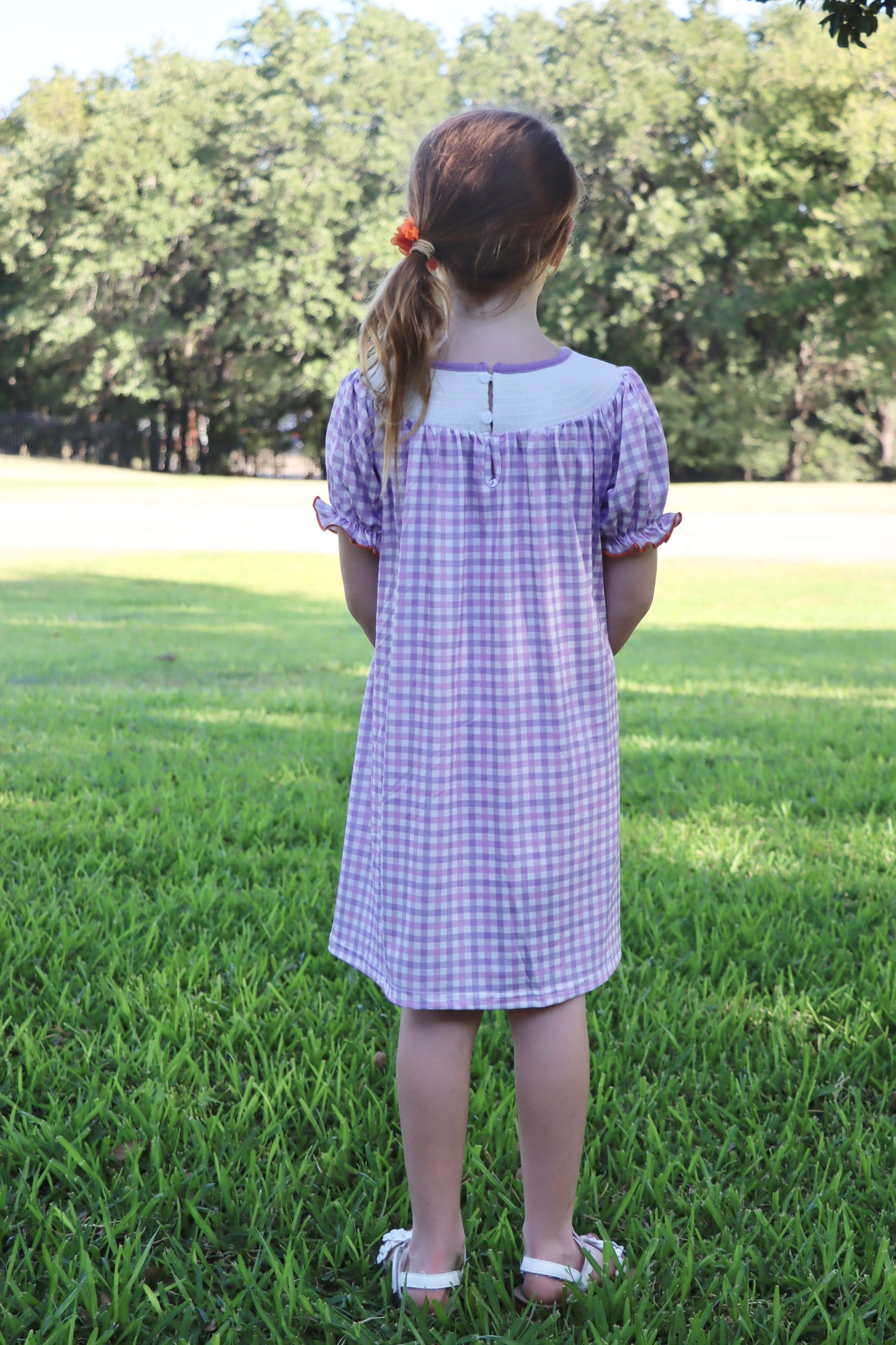 Rylee Faith Designs Halloween Girls Purple Smocked Ghost Embroidery Plaid Dress - Apparel & Accessories > Clothing > Baby & Toddler Clothing > Baby & Toddler Dresses Dress