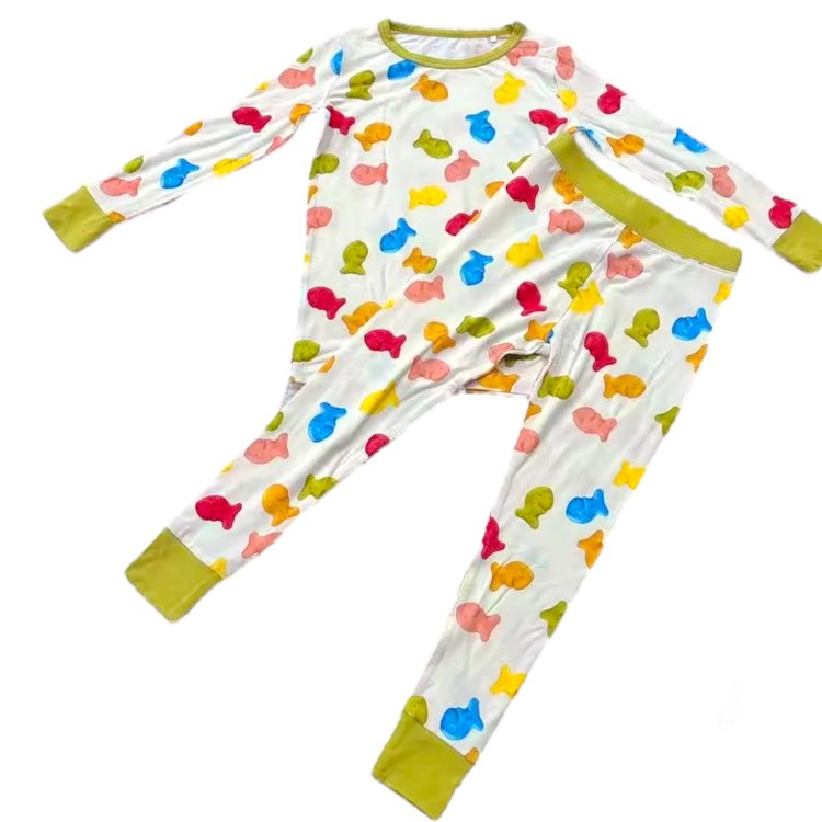 My First Snack Bamboo Pajamas – Green & Pink Lining Toddler PJs by Rayn’s Tiny Stitches
