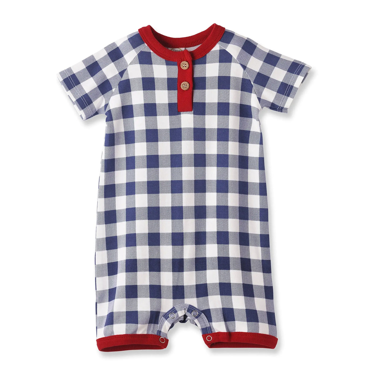 Picnic Plaid Bamboo Shorty Baby Romper With Americana Trim Tesa Babe 