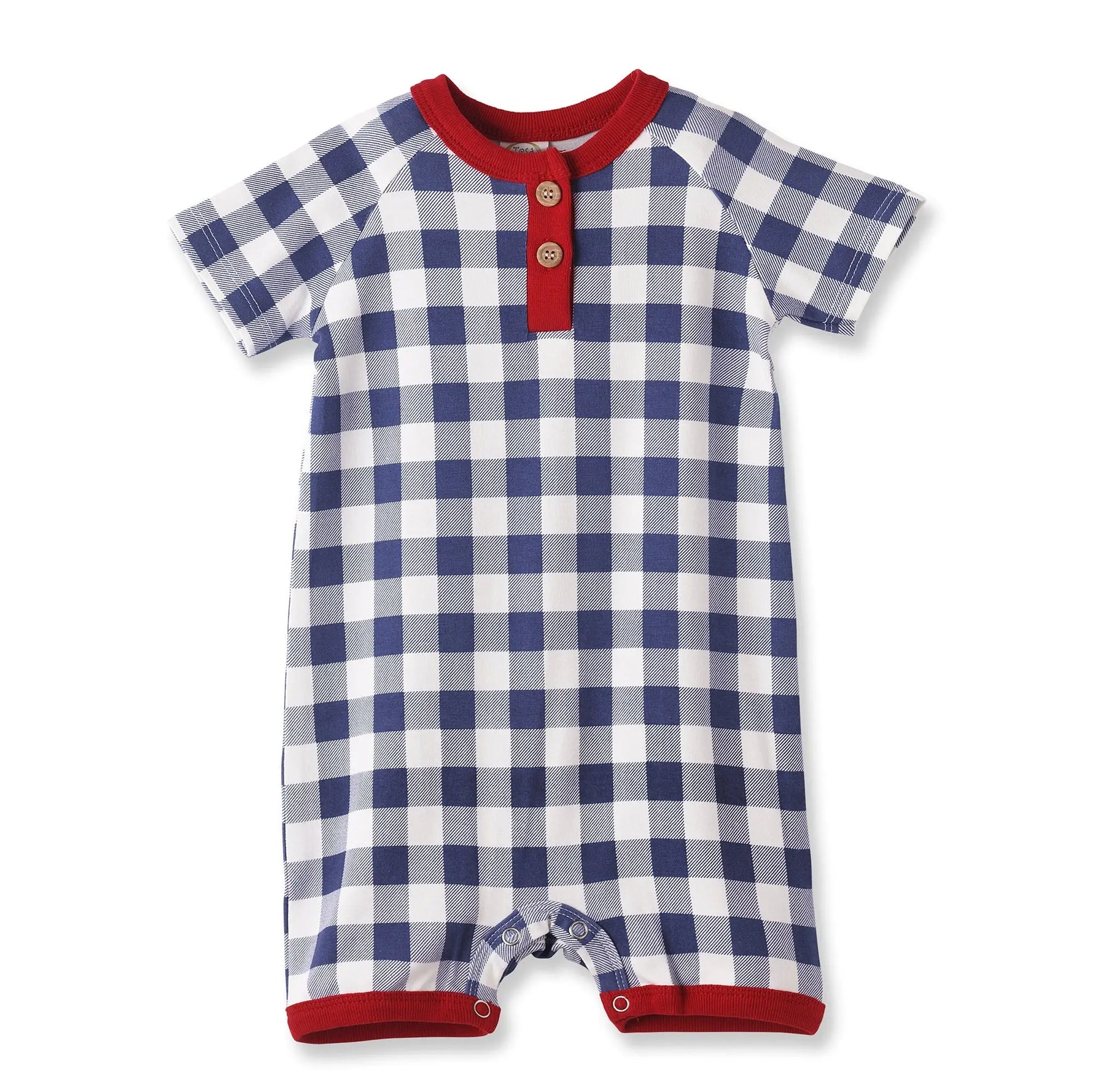 Picnic Plaid Bamboo Shorty Baby Romper With Americana Trim Tesa Babe 