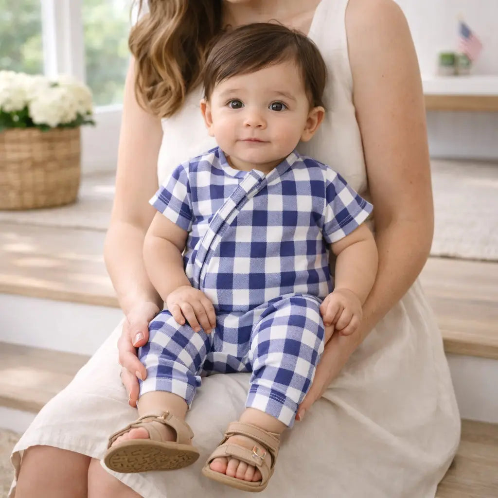 Picnic Plaid Bamboo Spandex Zipper Romper Convertible for Baby Tesa Babe 
