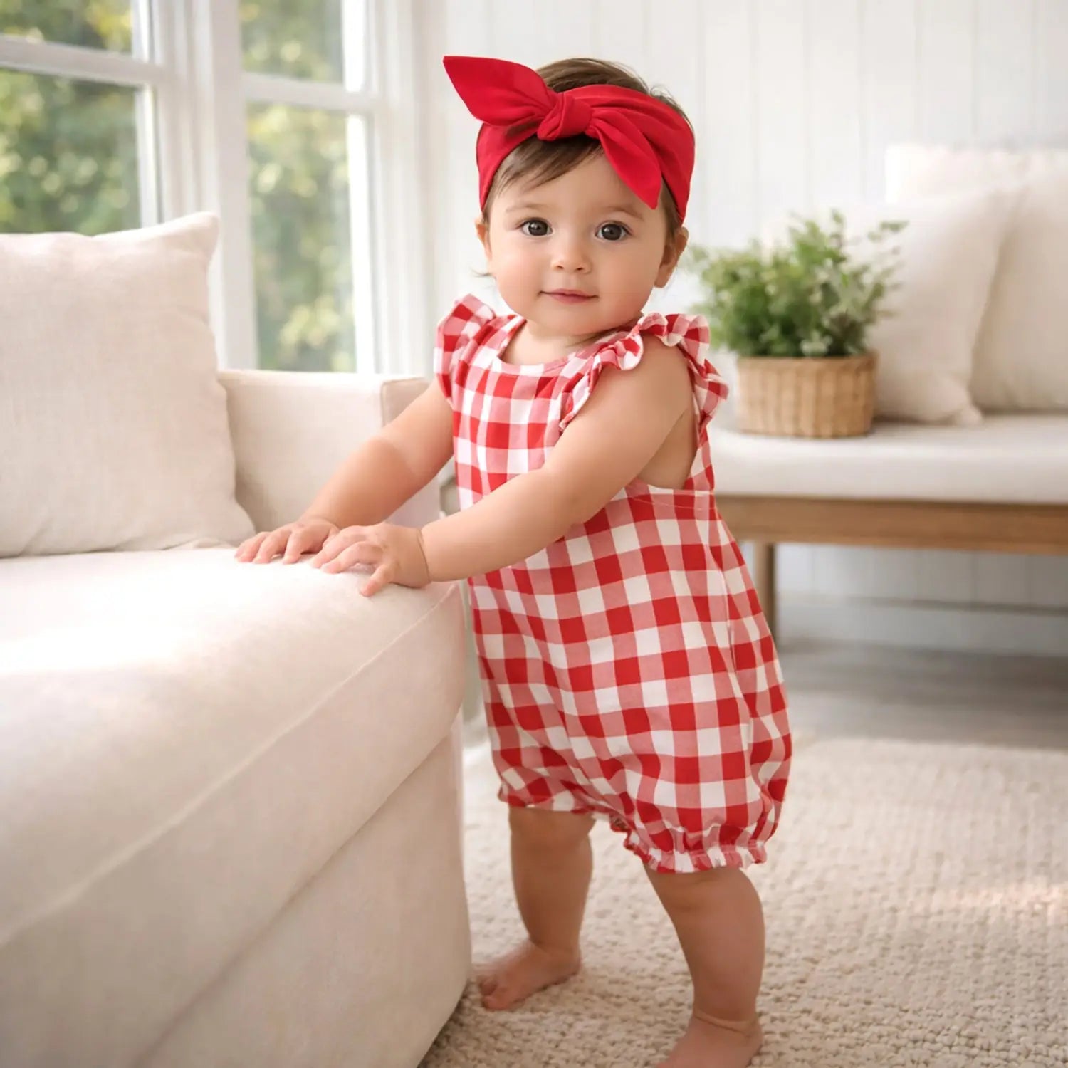 Picnic Plaid Soft Bamboo Shorty Romper For Baby Girls Tesa Babe 