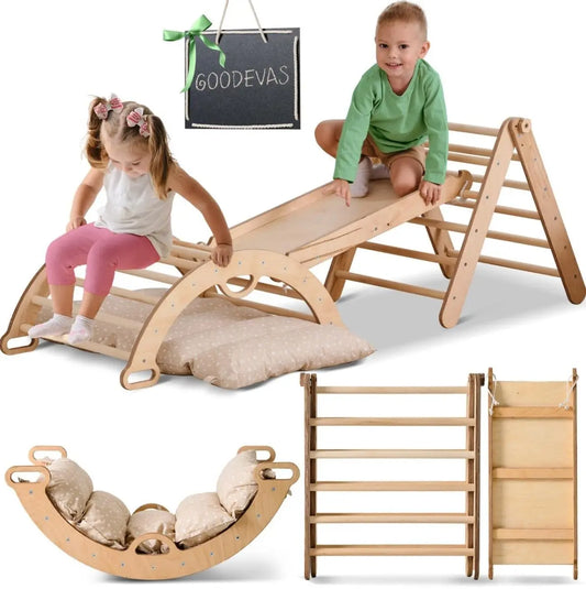 Pikler Triangle Set for Toddlers Climbing Arch Slide Board and Cushion Goodevas Everetts Place: Online Boutique 89.00
