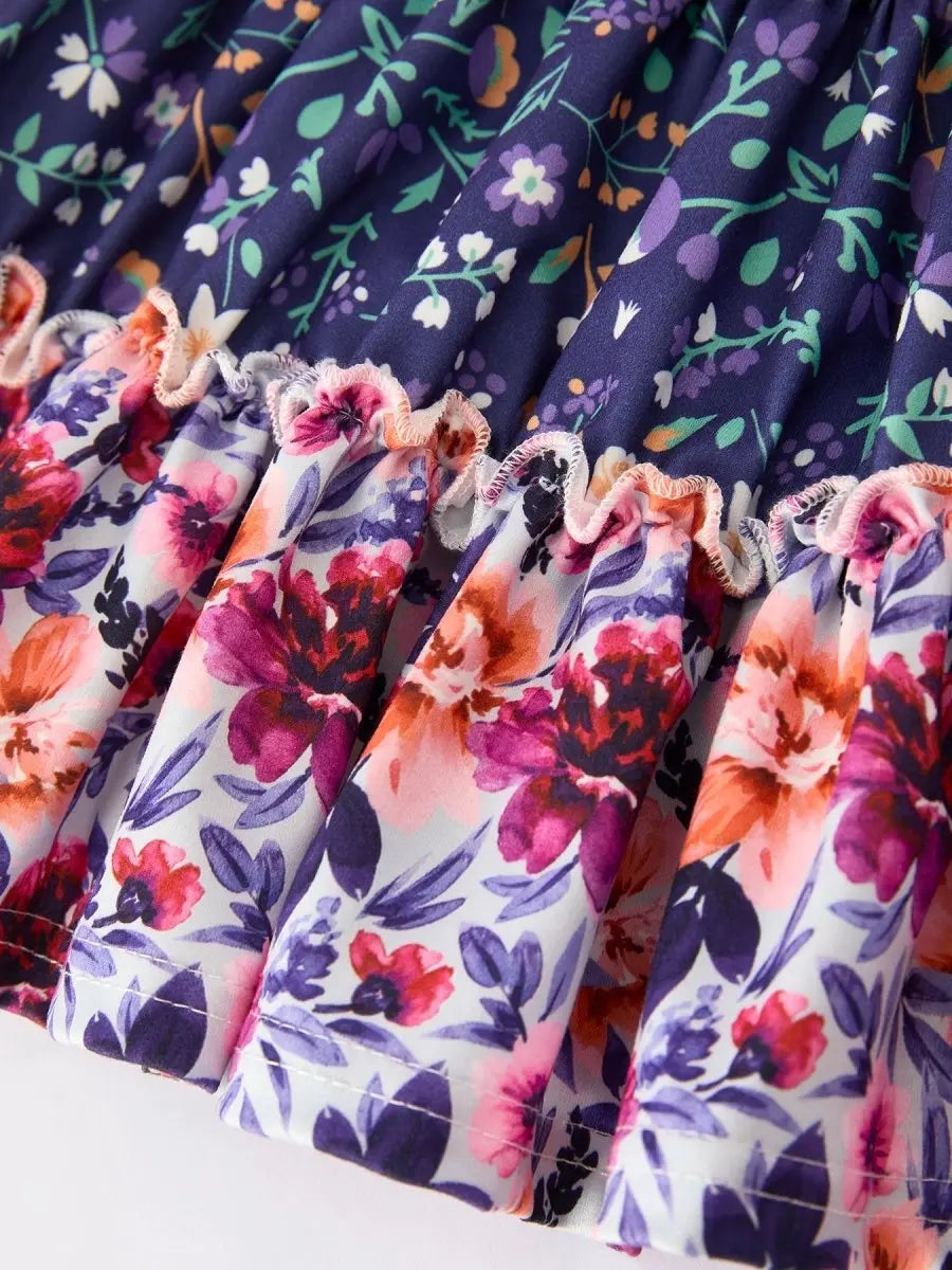 Rylee Faith Designs Pink Autumn Patchwork Floral & Plaid Long Sleeve Girls Dress - 