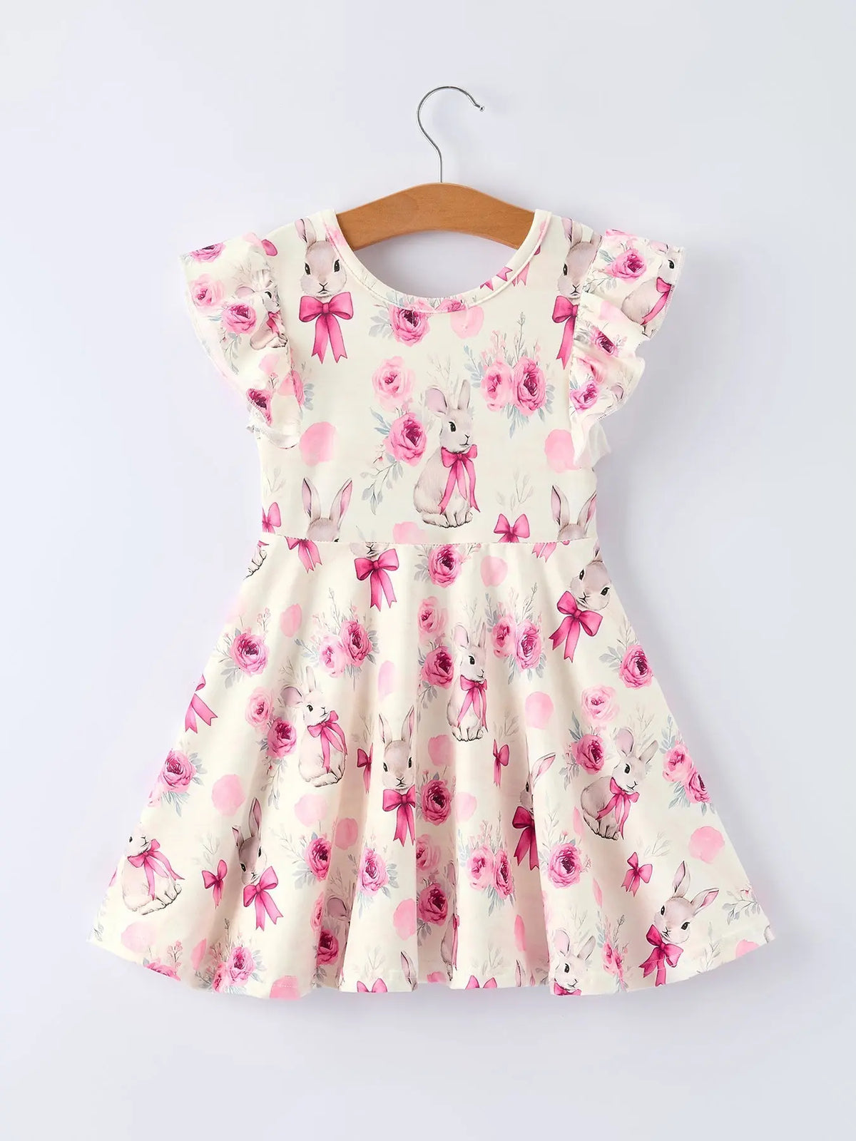 Rylee Faith Designs Pink Bow Bunny and Rose Print Girls Dress - 