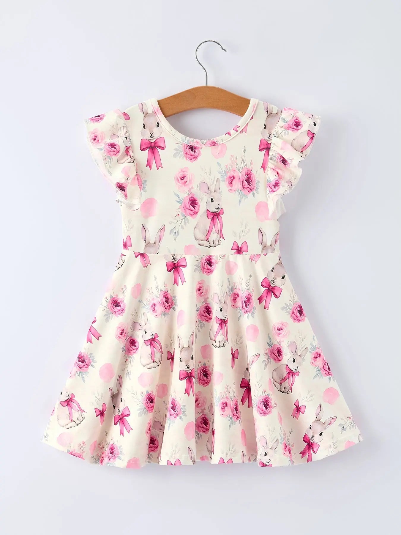 Rylee Faith Designs Pink Bow Bunny and Rose Print Girls Dress - 