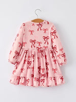 Pink Bow Print Girls Dress With Ruffle Hem By Rylee Faith Rylee Faith Designs Everetts Place Boutique