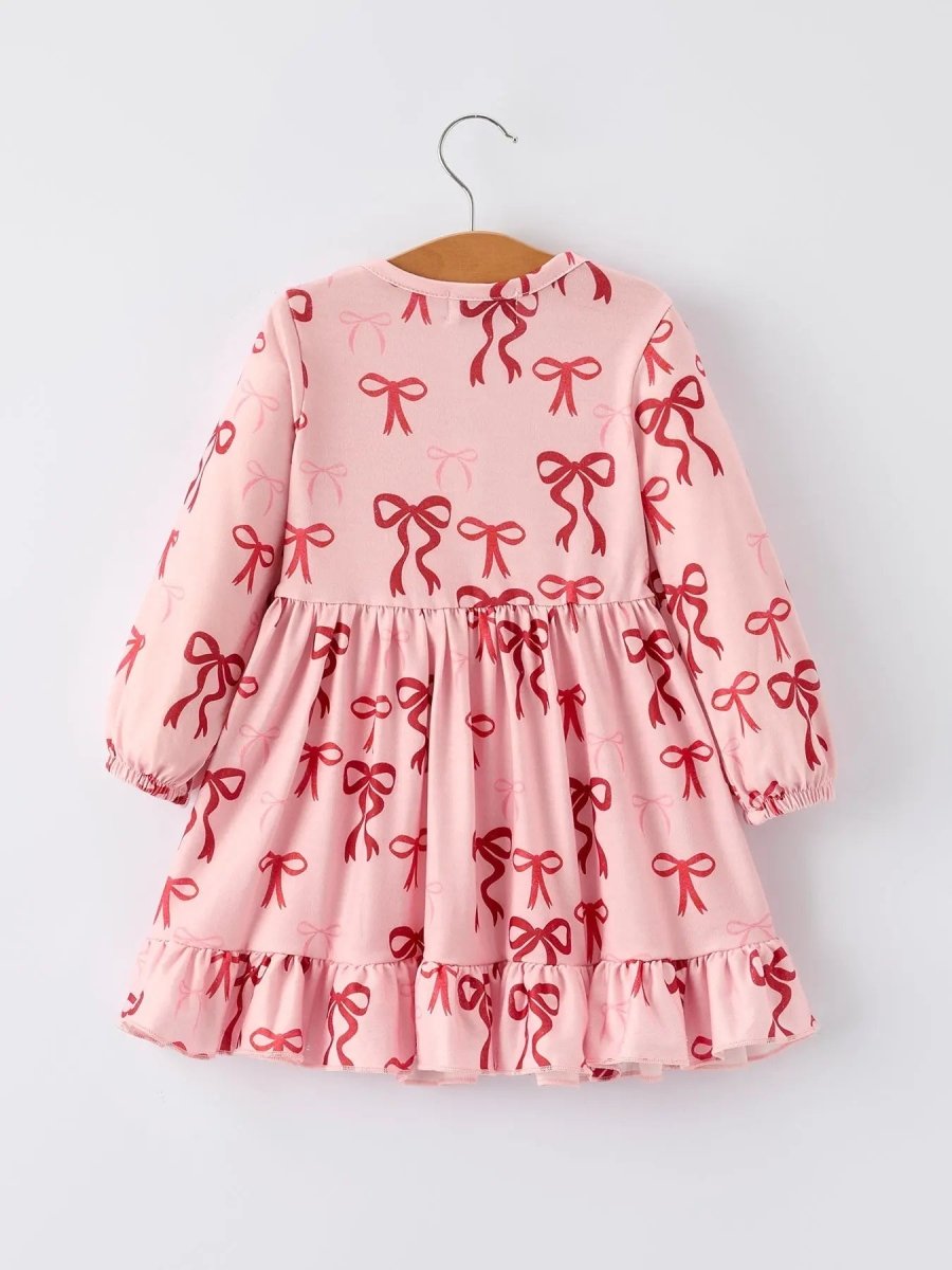Pink Bow Print Girls Dress With Ruffle Hem By Rylee Faith Rylee Faith Designs Everetts Place Boutique