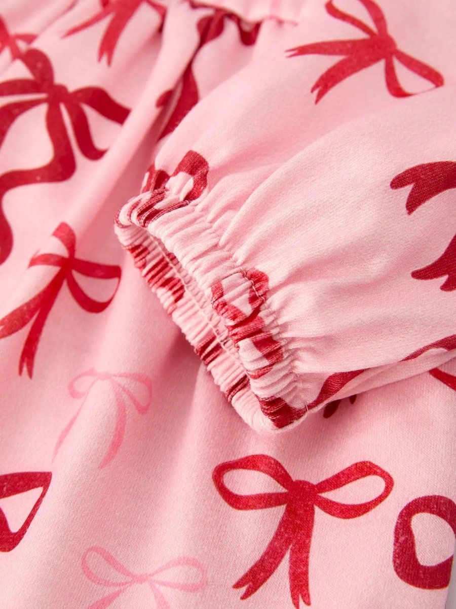 Pink Bow Print Girls Dress With Ruffle Hem By Rylee Faith Rylee Faith Designs Everetts Place Boutique