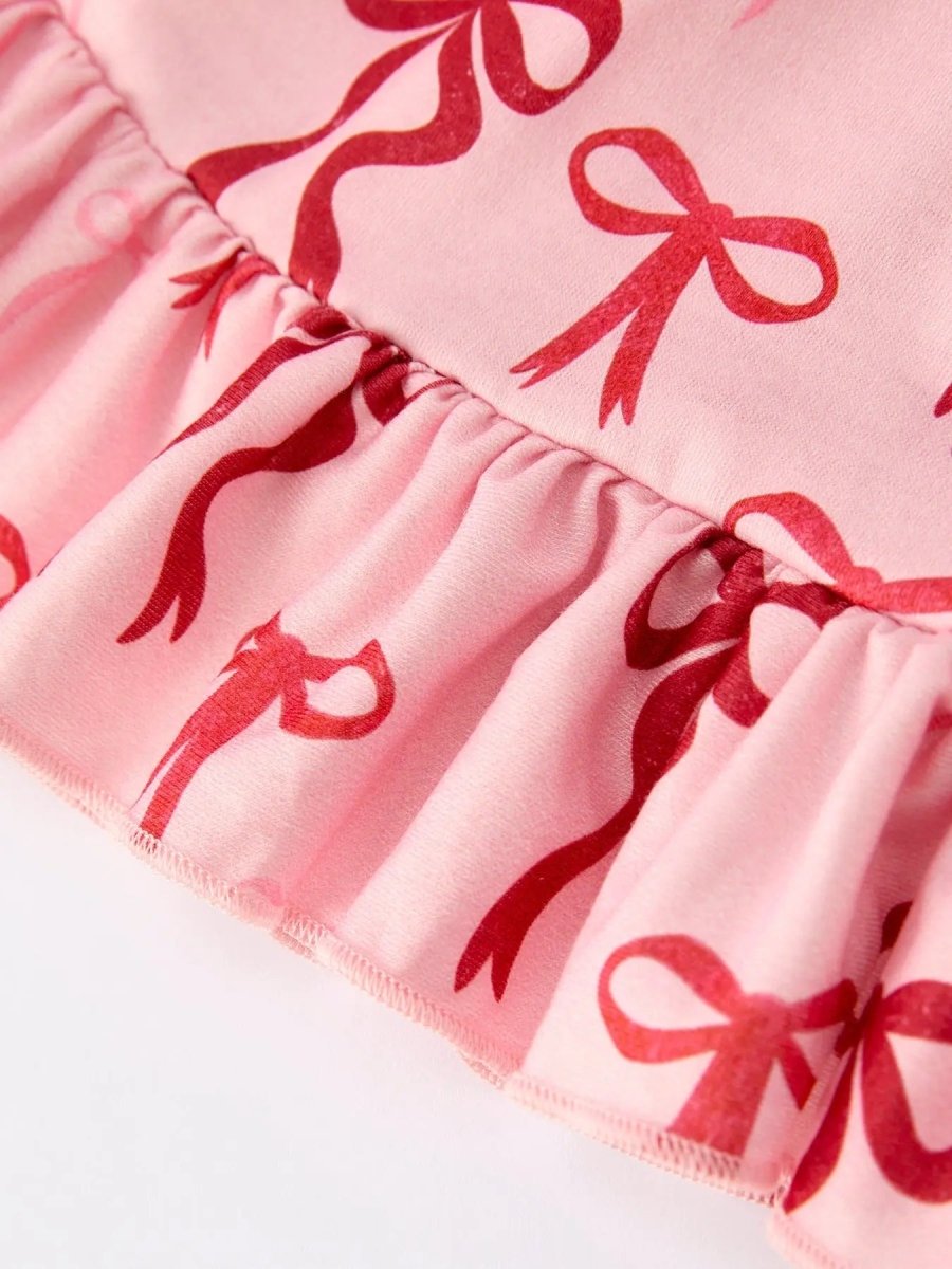 Pink Bow Print Girls Dress With Ruffle Hem By Rylee Faith Rylee Faith Designs Everetts Place Boutique