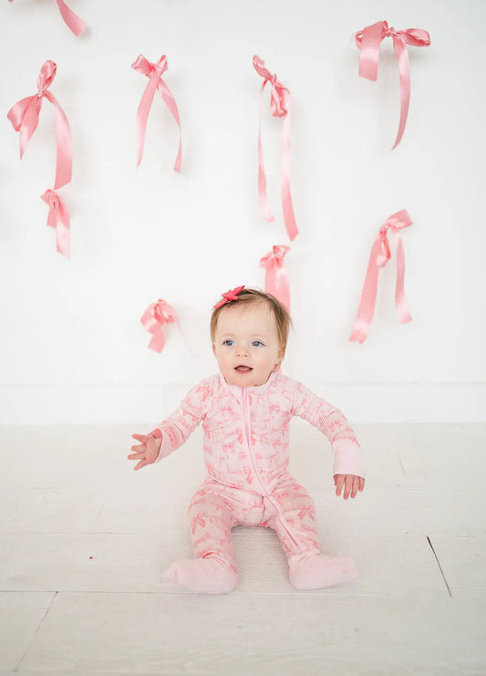 Pink Bows Convertible Zip Footies for Babies 12 to 18M Dreamlet Everetts Place: Online Boutique