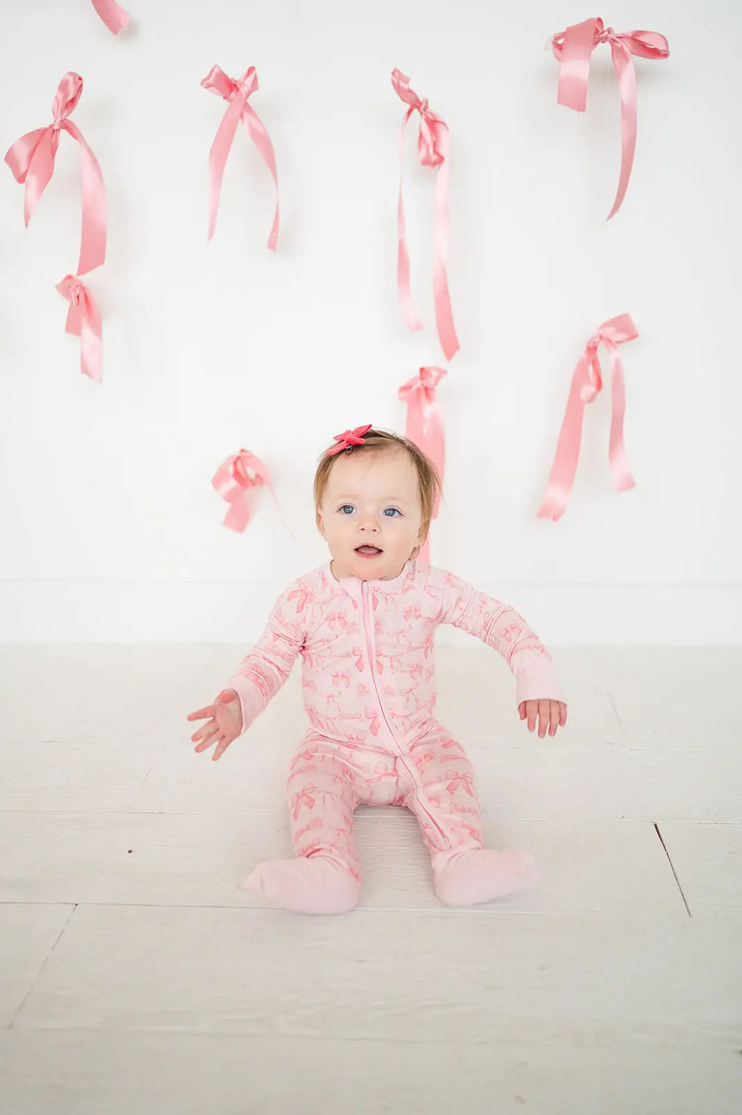Pink Bows Convertible Zip Footies for Babies 12 to 18M Dreamlet Everetts Place: Online Boutique