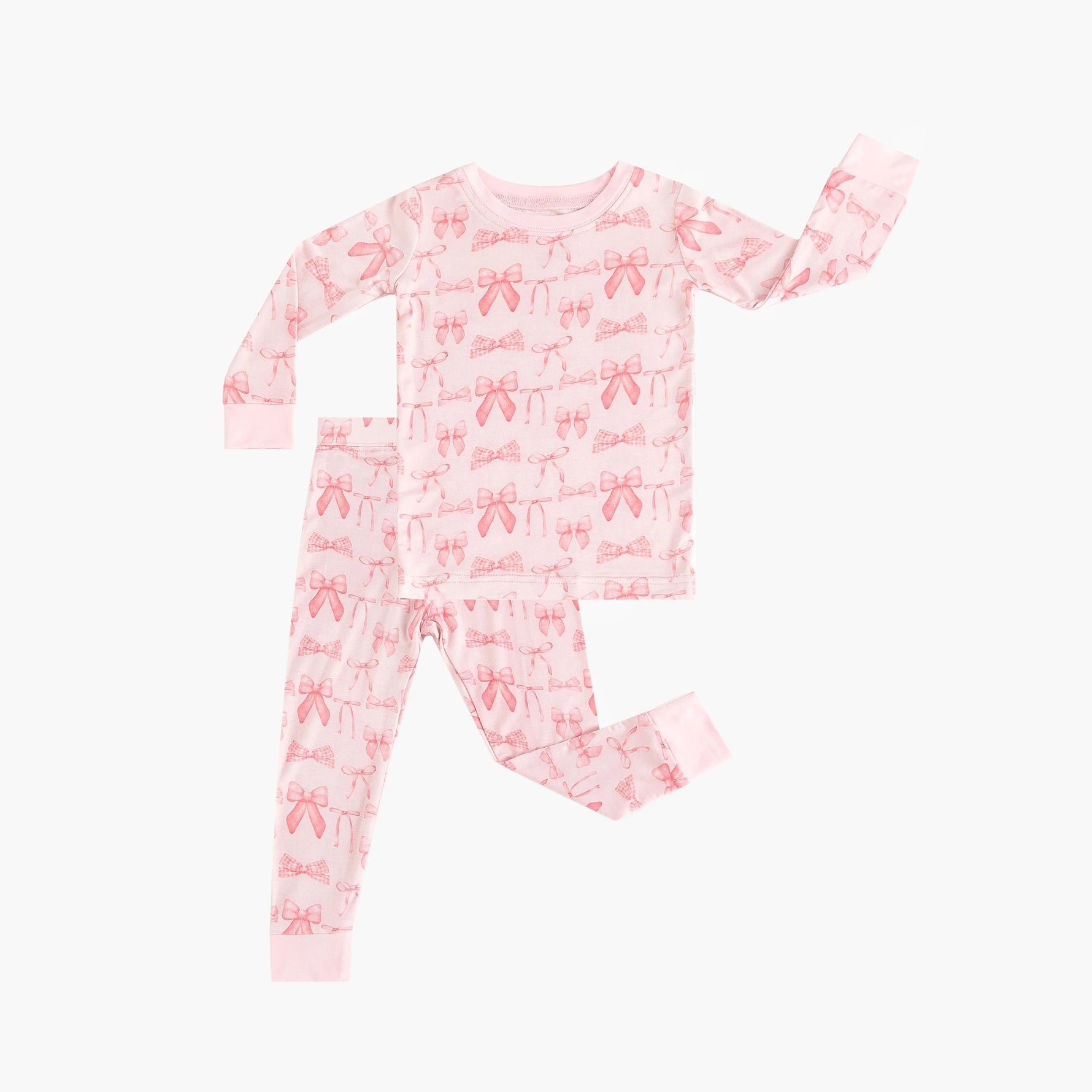 Dreamlet Pink Bows Two Piece Set Soft Stretchy Bamboo Fabric - Apparel & Accessories > Clothing > Baby & Toddler Clothing > Baby & Toddler Sleepwear Two Piece PJs