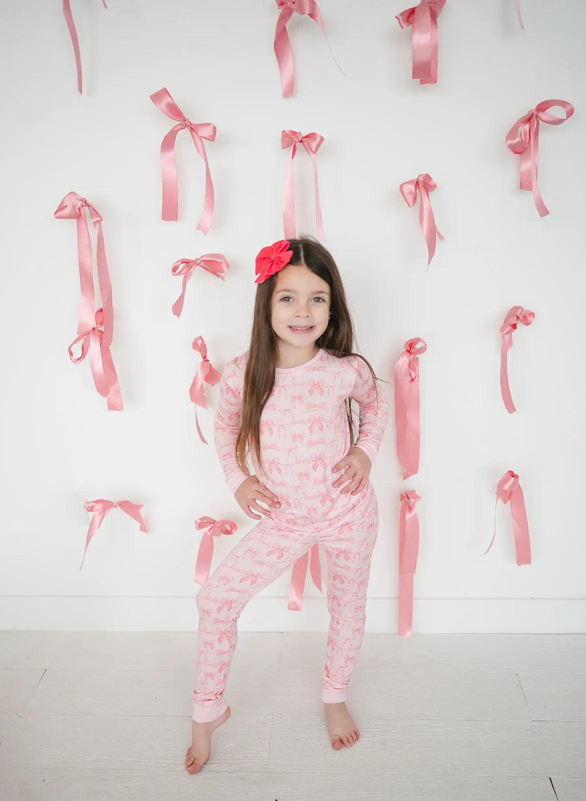 Dreamlet Pink Bows Two Piece Set Soft Stretchy Bamboo Fabric - Apparel & Accessories > Clothing > Baby & Toddler Clothing > Baby & Toddler Sleepwear Two Piece PJs